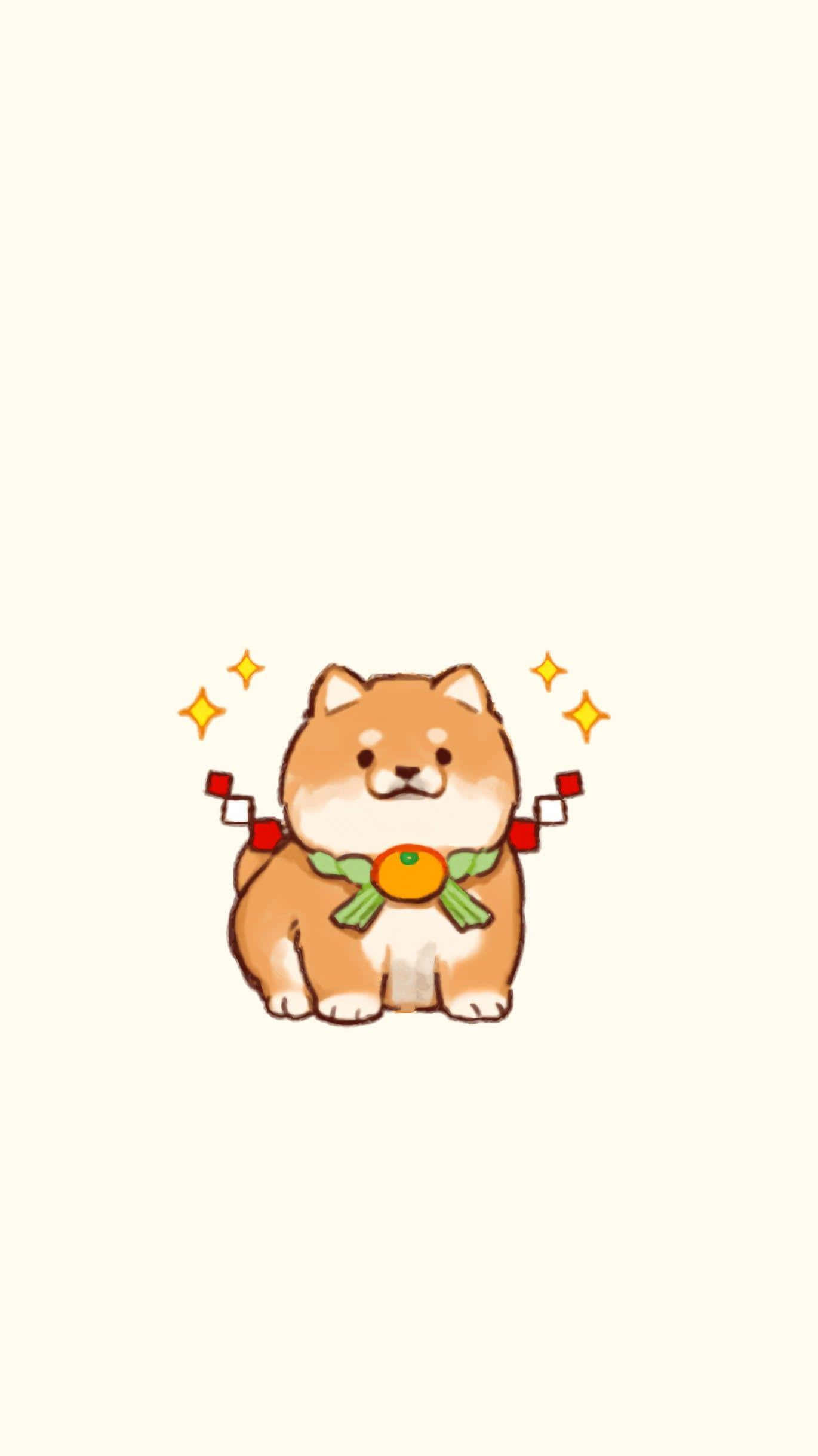 Shiba Inu puppy, festive orange and green bow, sparkles, Full HD Phone Wallpaper