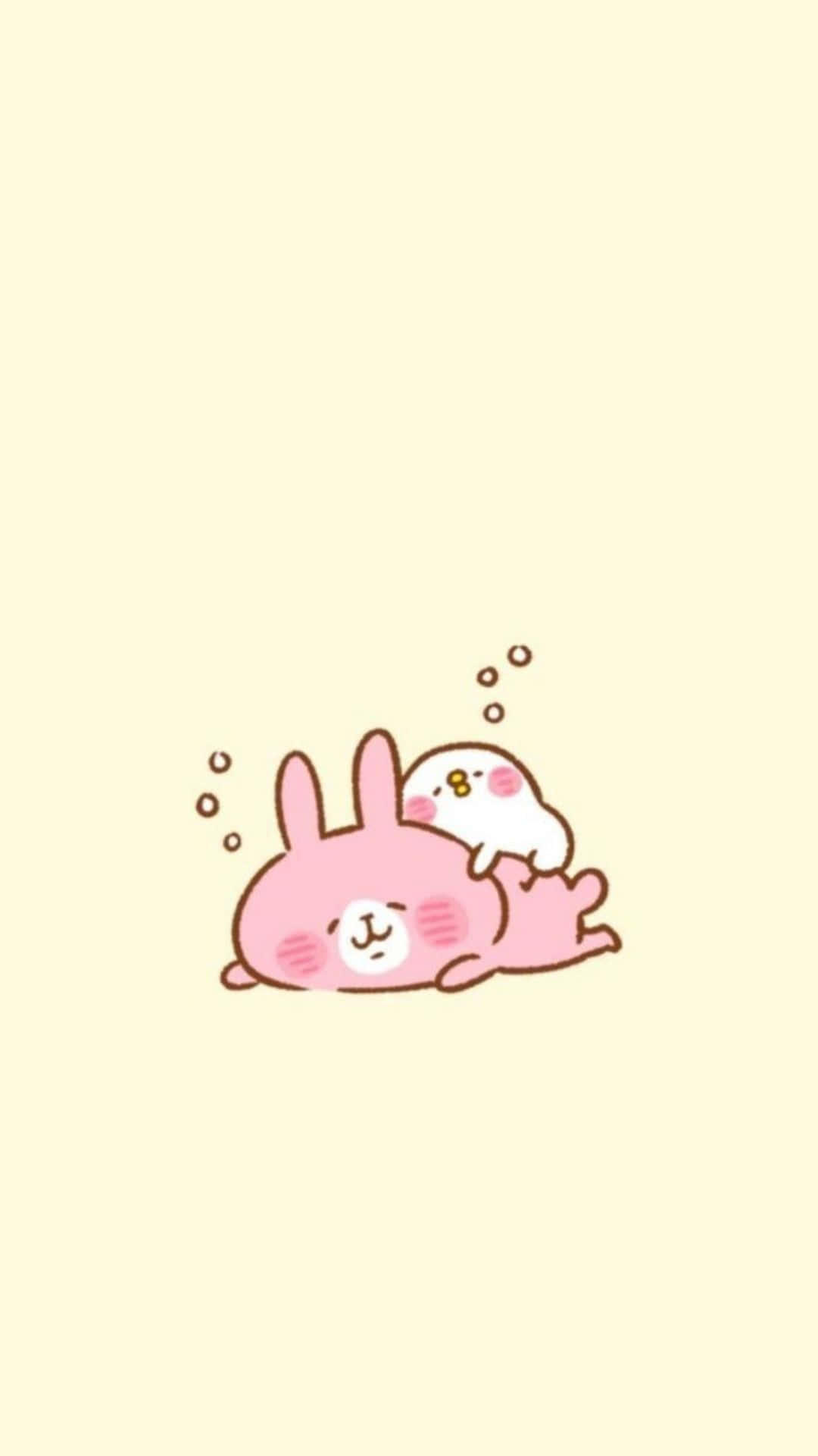 pink rabbit, white bird, floating bubbles, Full HD Phone Wallpaper