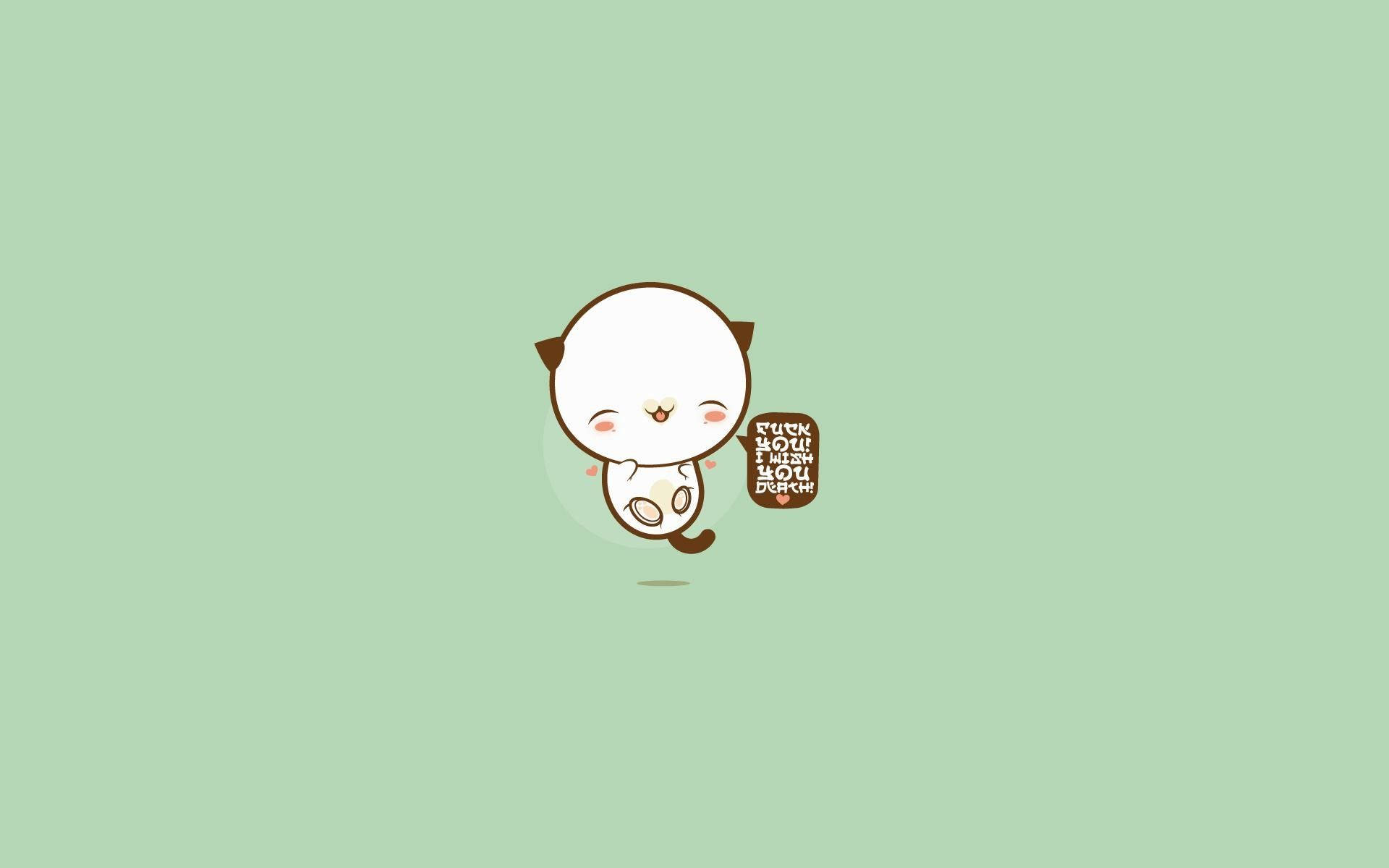 white cartoon cat, brown ears, brown tail, Full HD Desktop Wallpaper