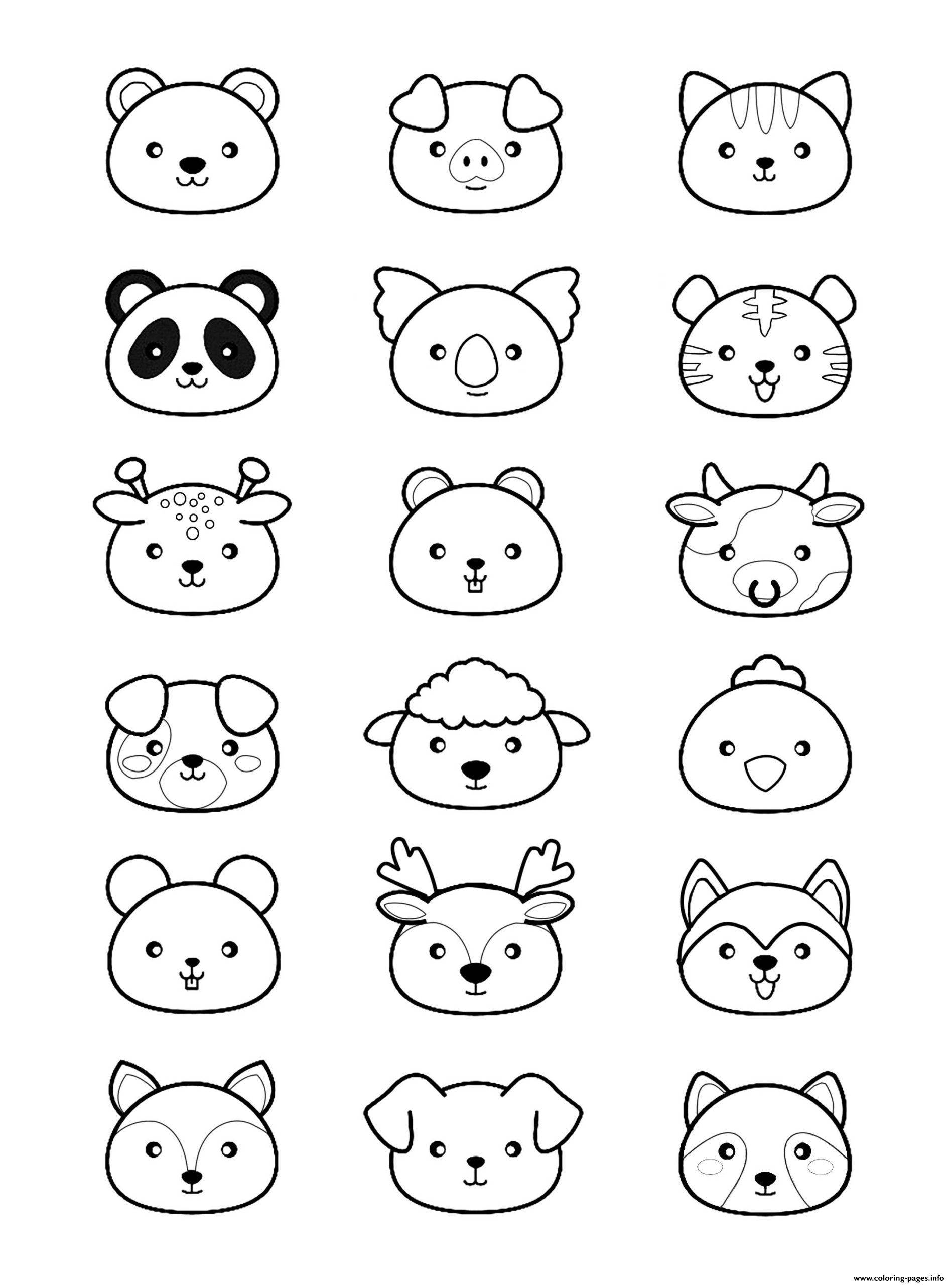 kawaii cute animals, cute animal faces, black outline style, 2K Phone Wallpaper