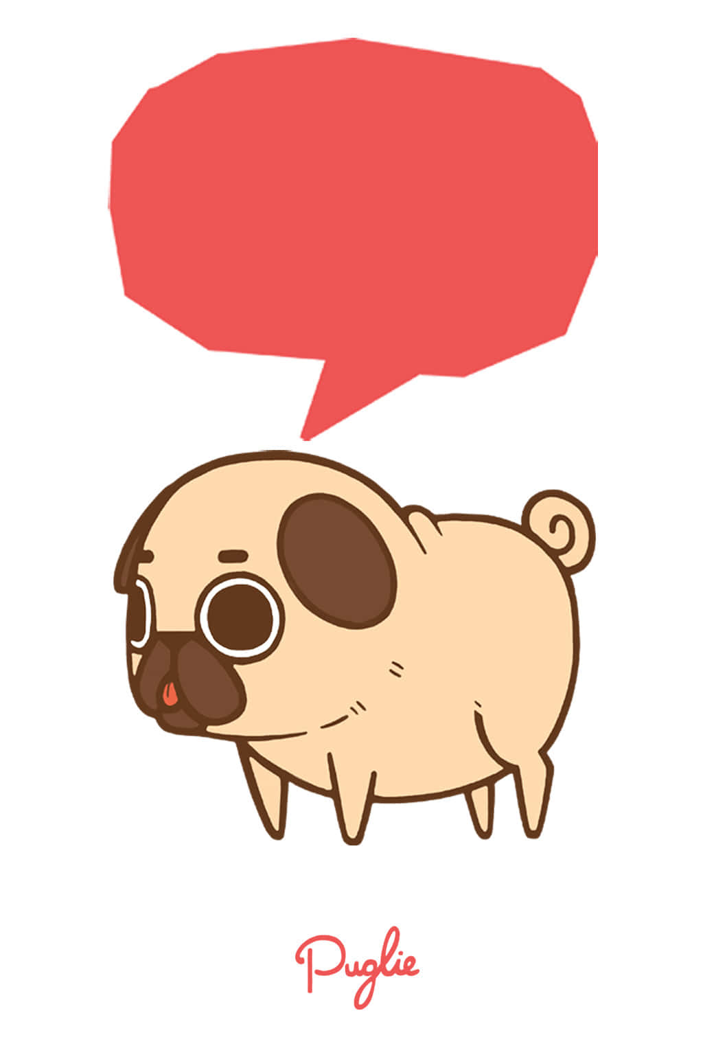 kawaii dog, cartoon pug, red speech bubble, HD Phone Wallpaper
