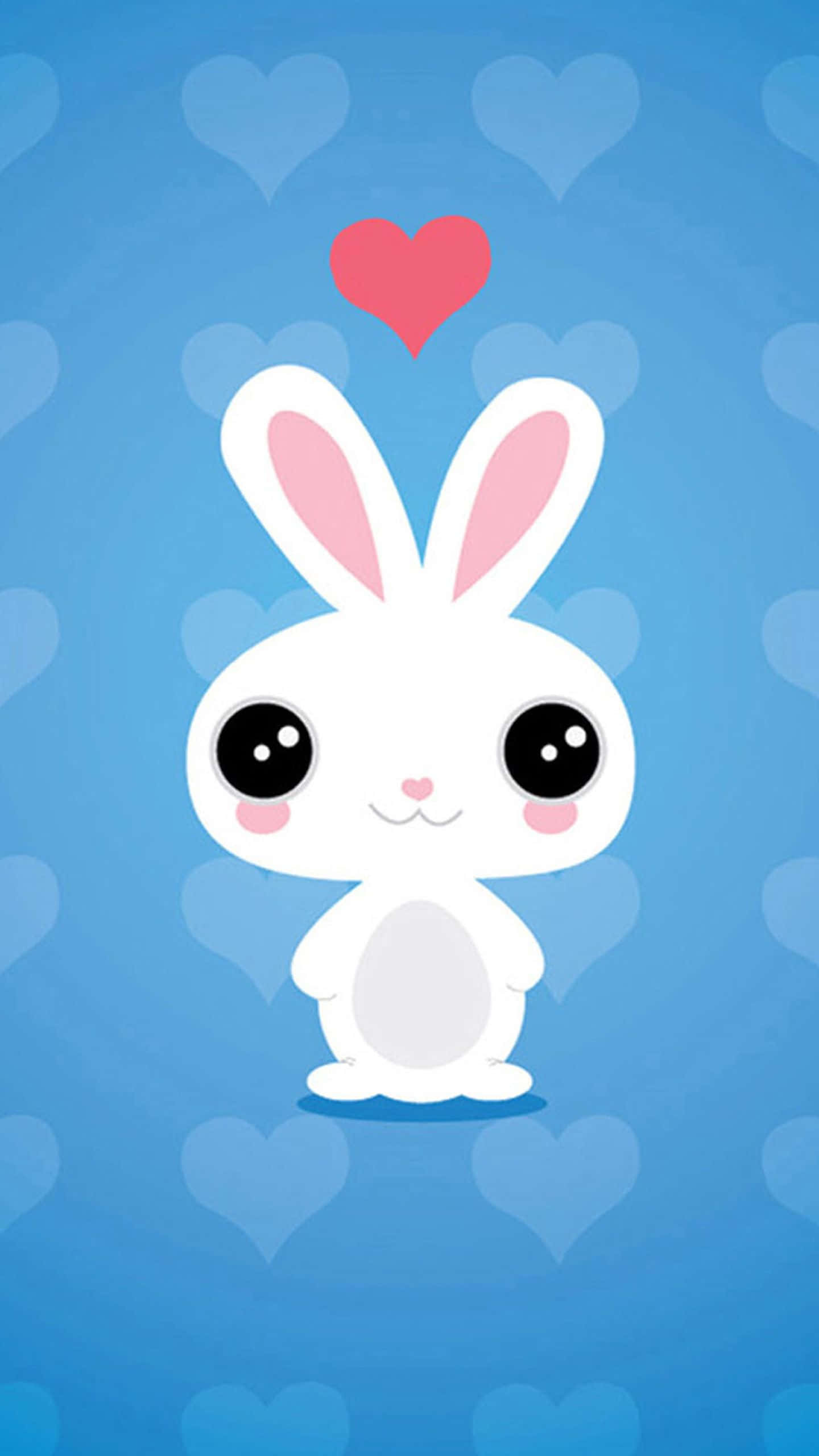 kawaii bunny, white cartoon rabbit, pink inner ears, 2K Phone Wallpaper
