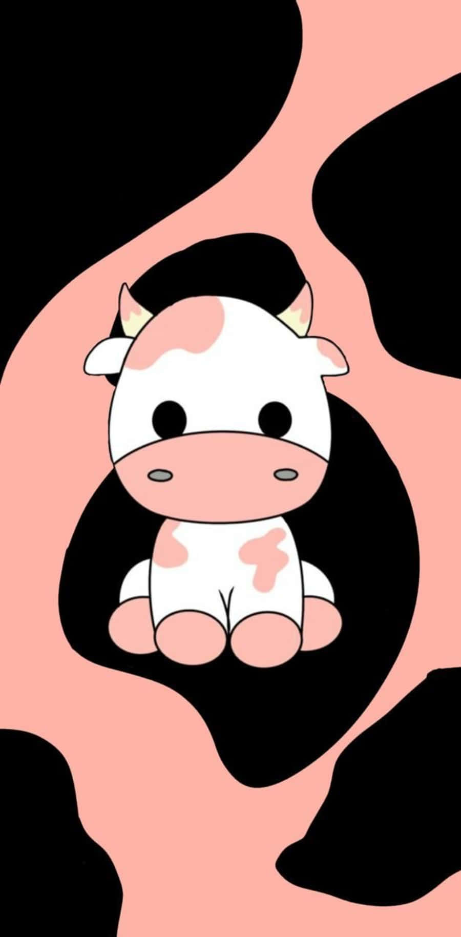 kawaii cute cow, pink spots, bold pink and black abstract background, HD Phone Wallpaper