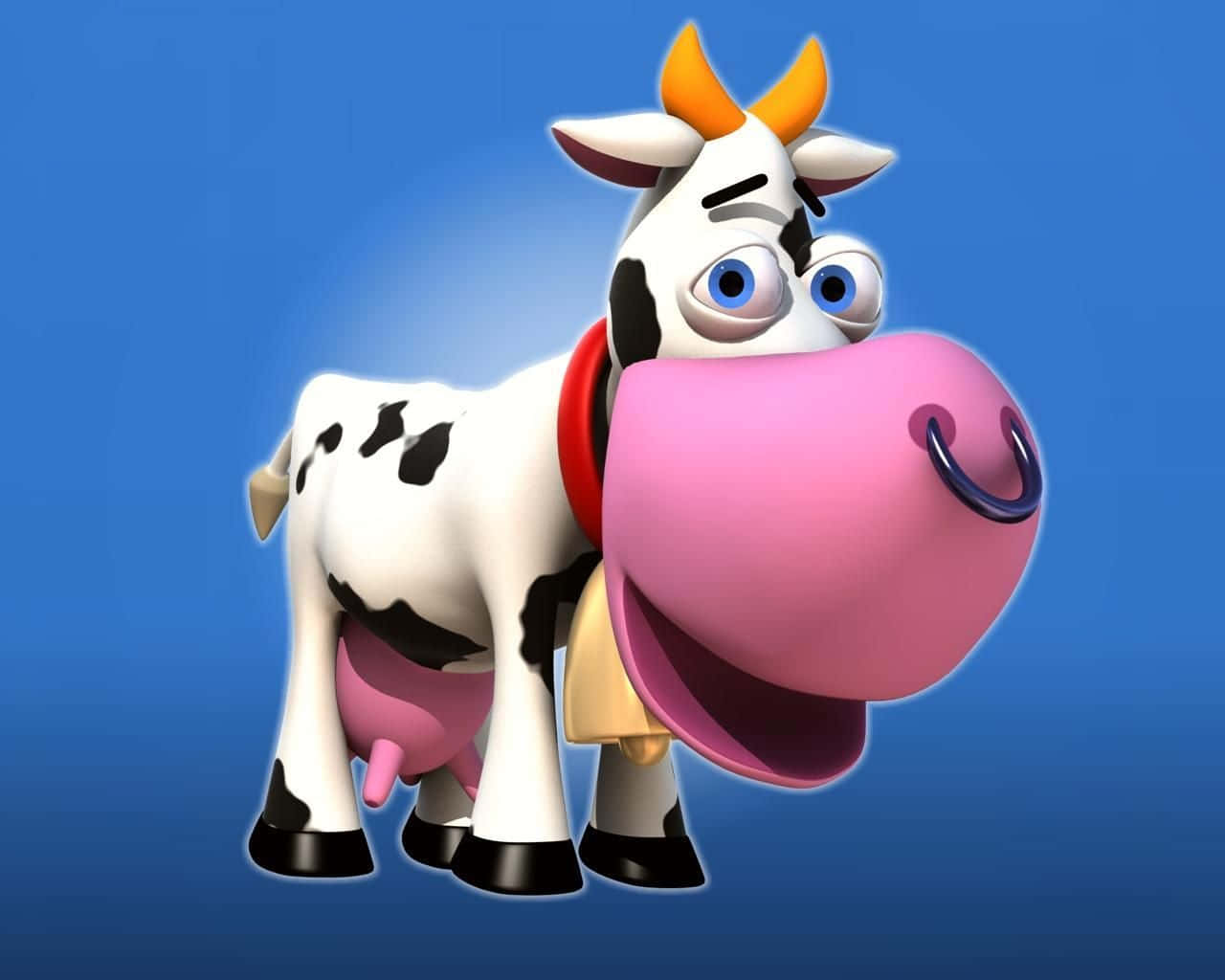 kawaii cute cow, pink nose, orange horns, HD Desktop Wallpaper