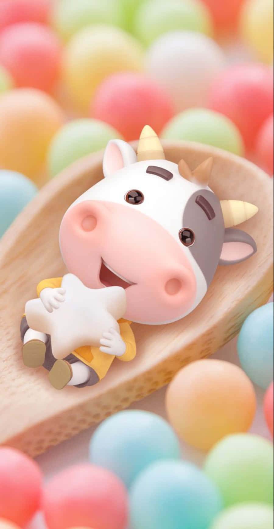 kawaii cute cow, cartoon cow figurine, star, HD Phone Wallpaper