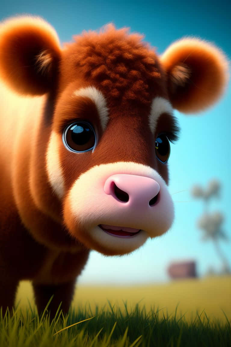 cartoon baby cow, brown, big eyes, SD Phone Wallpaper
