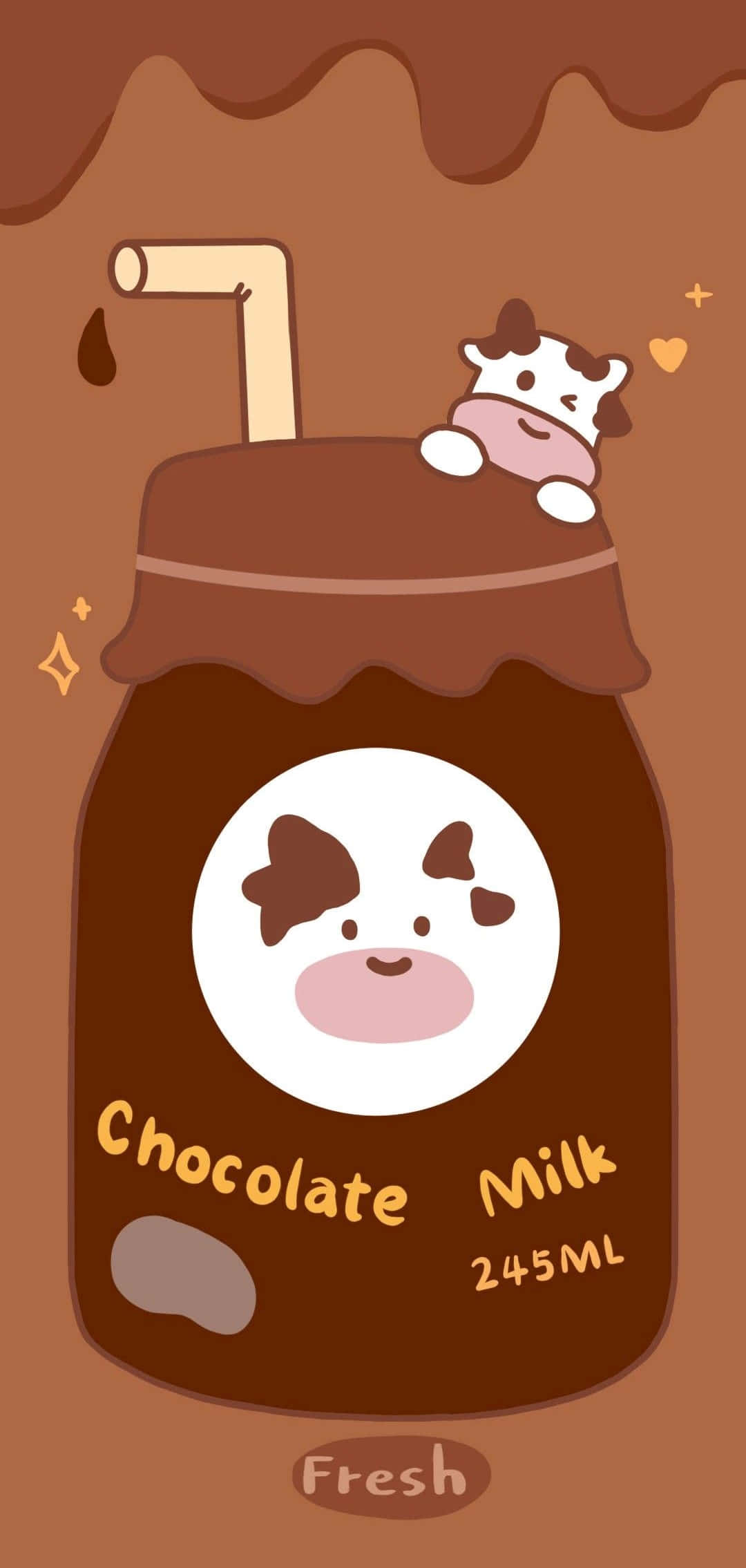 kawaii cute cow, chocolate milk bottle, straw, Full HD Phone Wallpaper
