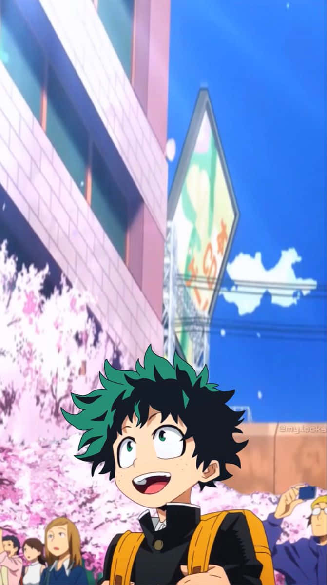 Kawaii Deku, green hair, yellow backpack, SD Phone Wallpaper