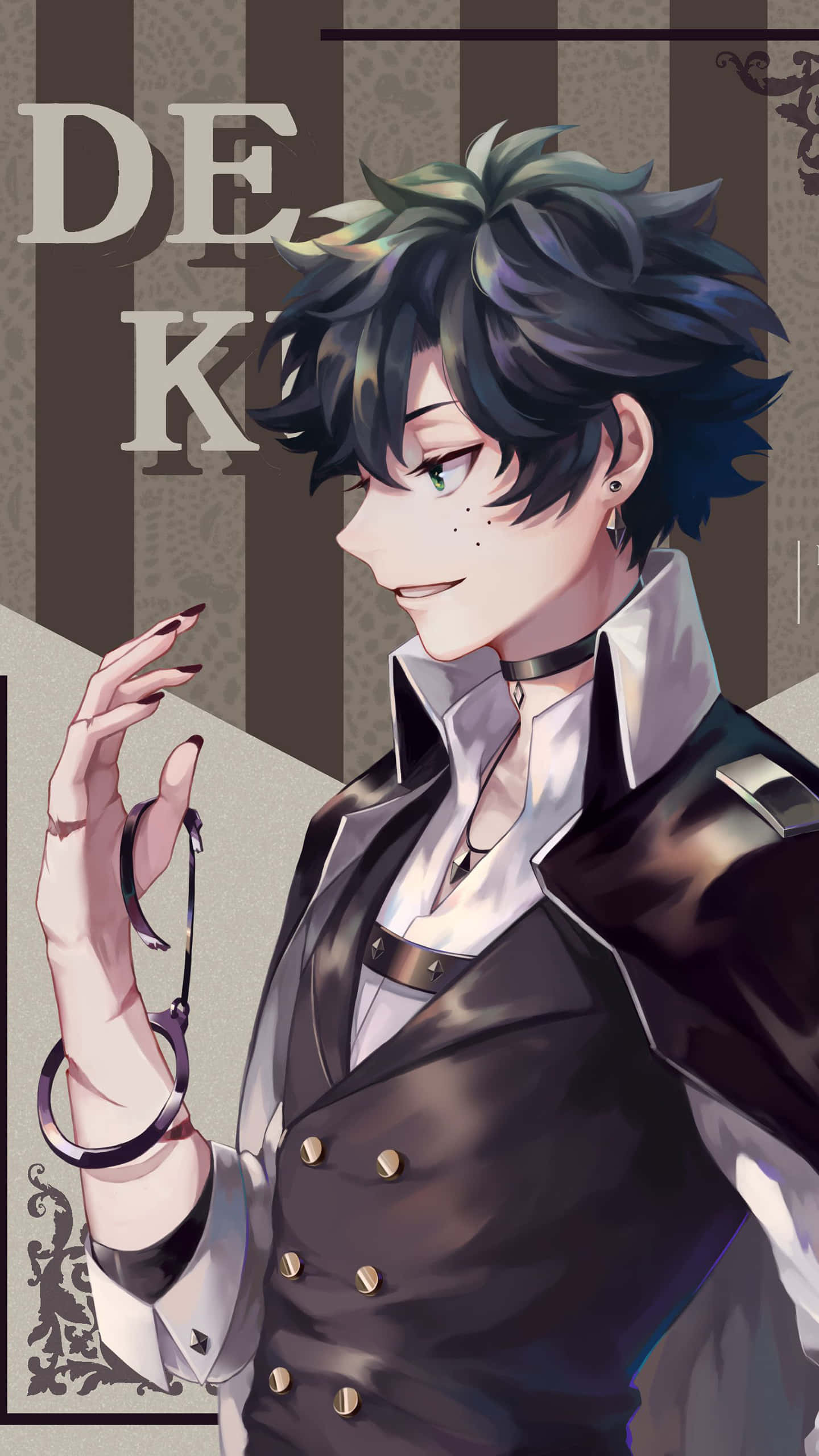 Kawaii Deku, spiky dark hair, confident smirk, 2K Phone Wallpaper