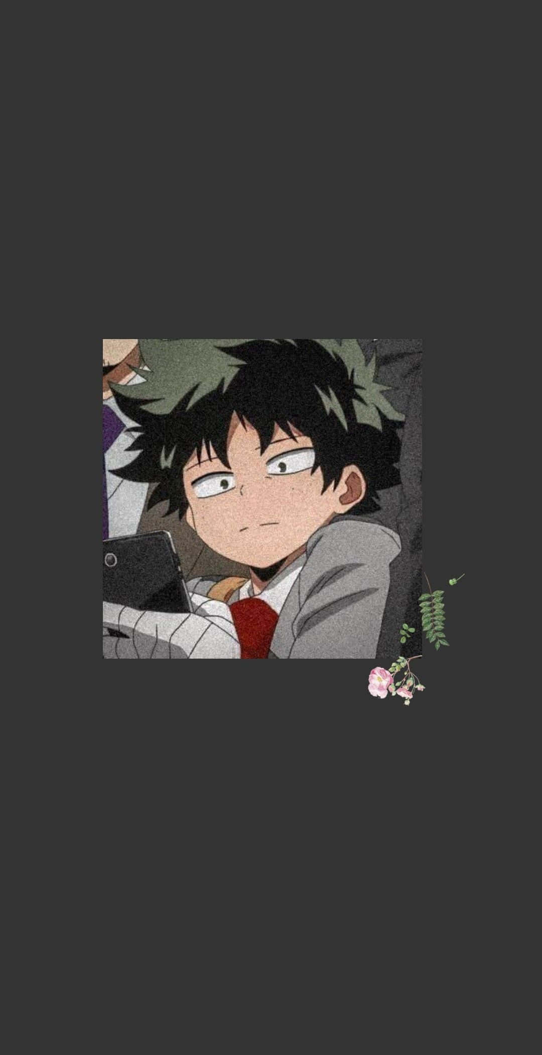 Kawaii Deku, spiky black hair, red tie, Full HD Phone Wallpaper