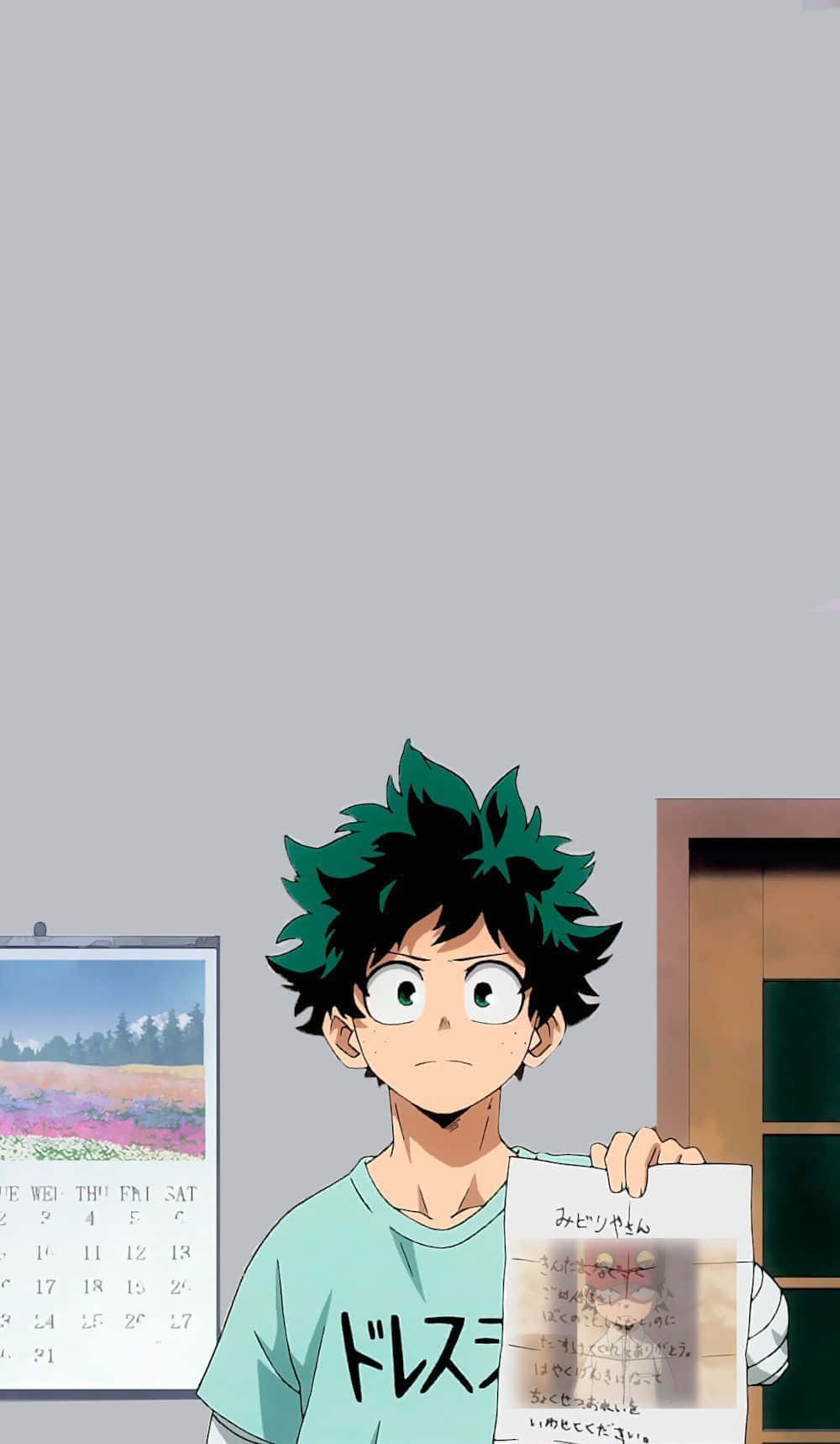 Kawaii Deku, spiky green hair, note, HD Phone Wallpaper