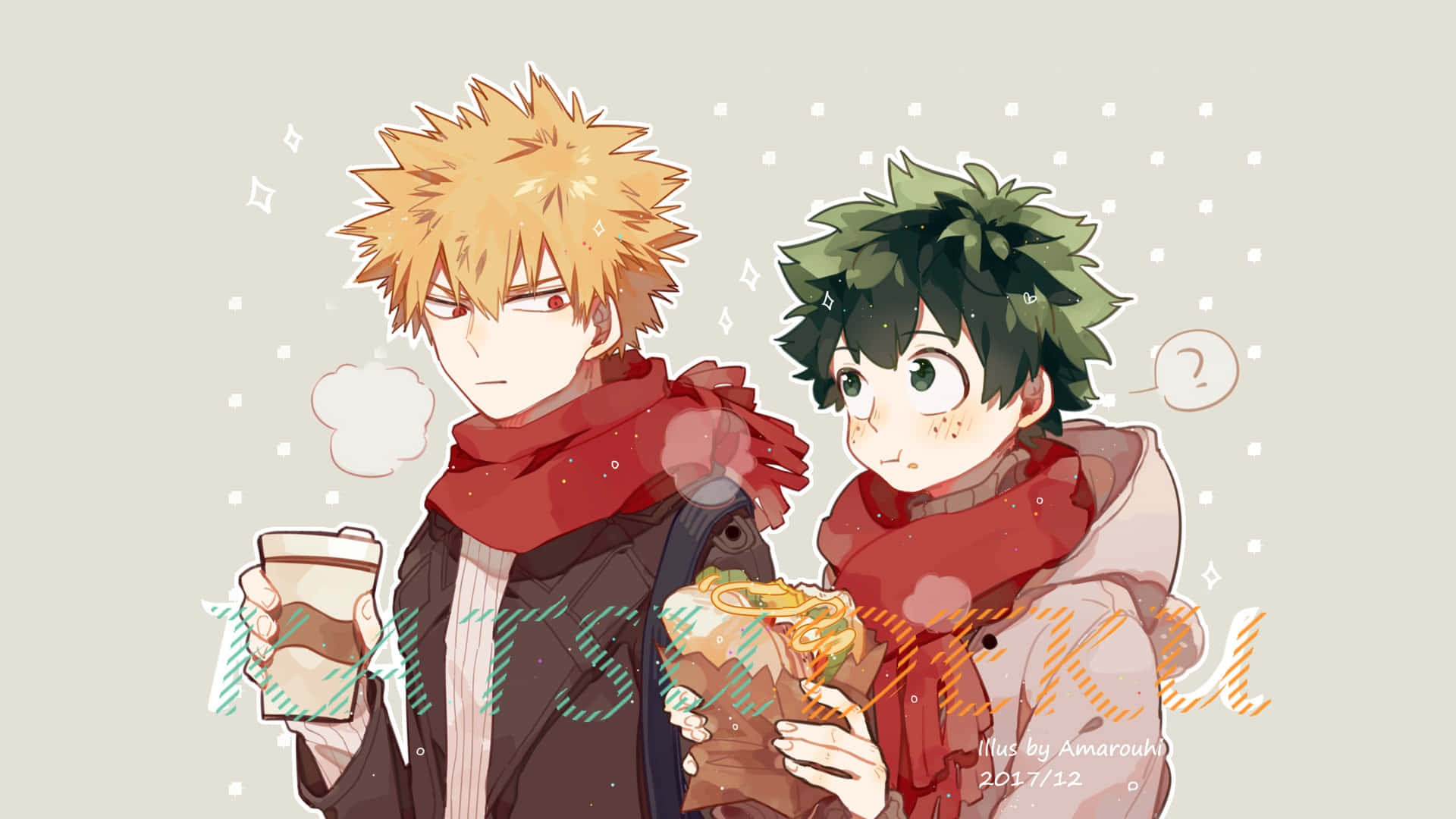 Kawaii Deku, anime boys, winter scarves, Full HD Desktop Wallpaper