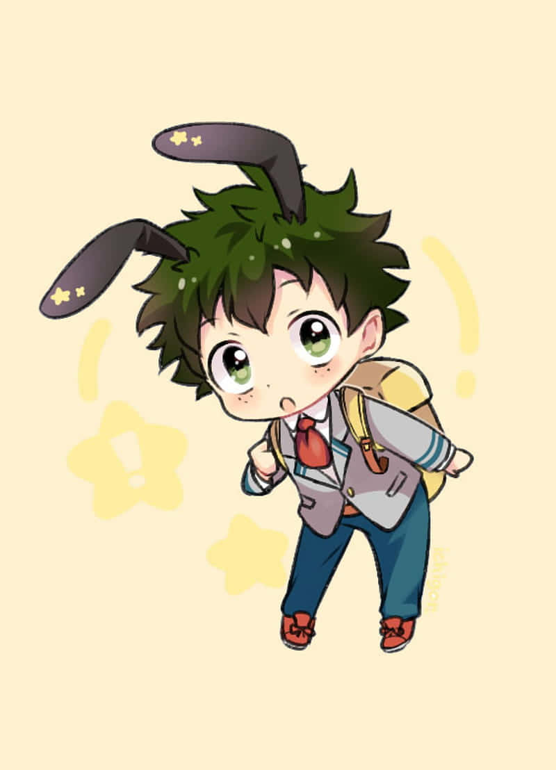 Kawaii Deku, chibi anime boy, green hair, SD Phone Wallpaper