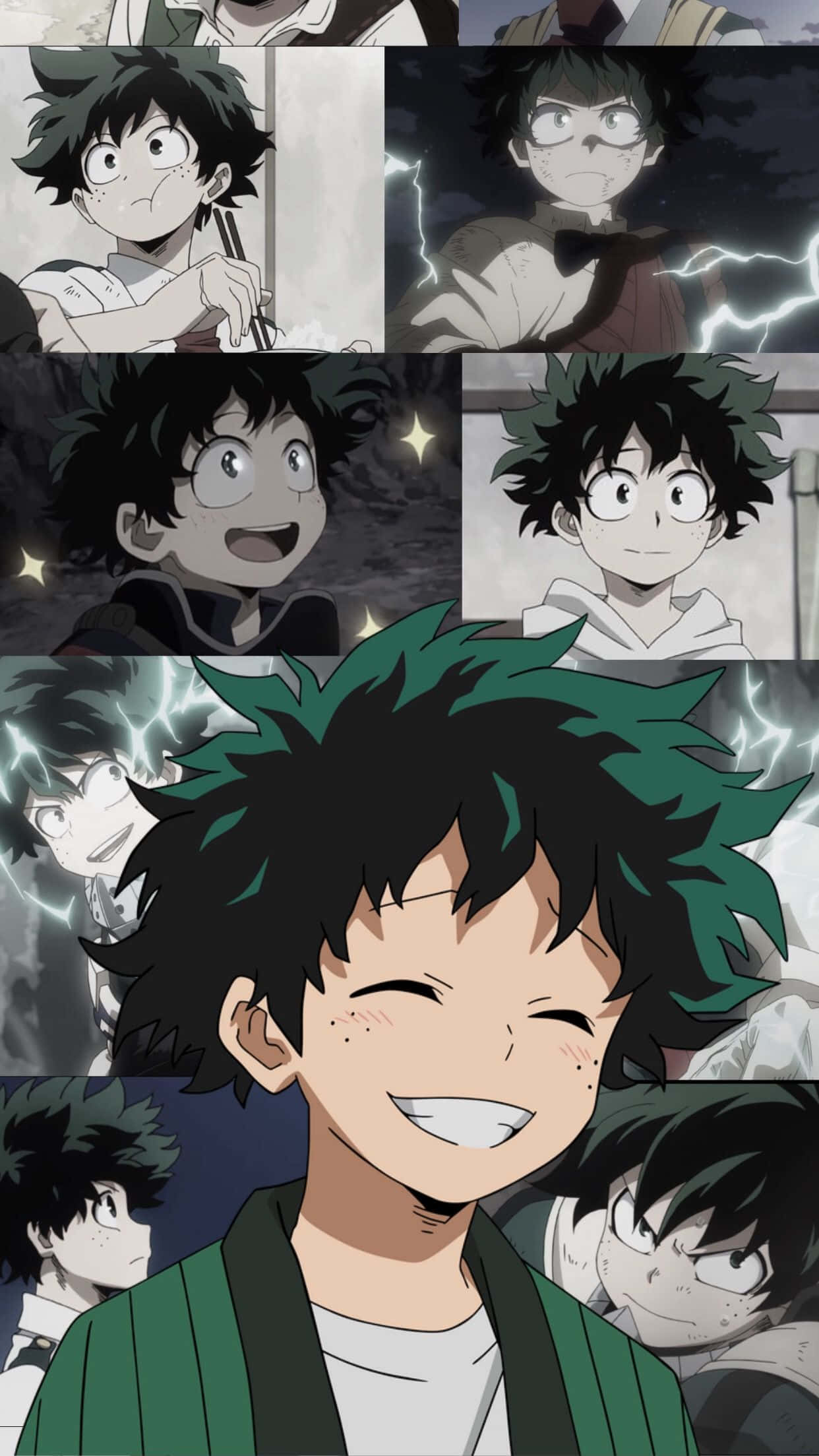 Kawaii Deku, spiky green-tipped hair, dynamic lightning effects, Full HD Phone Wallpaper