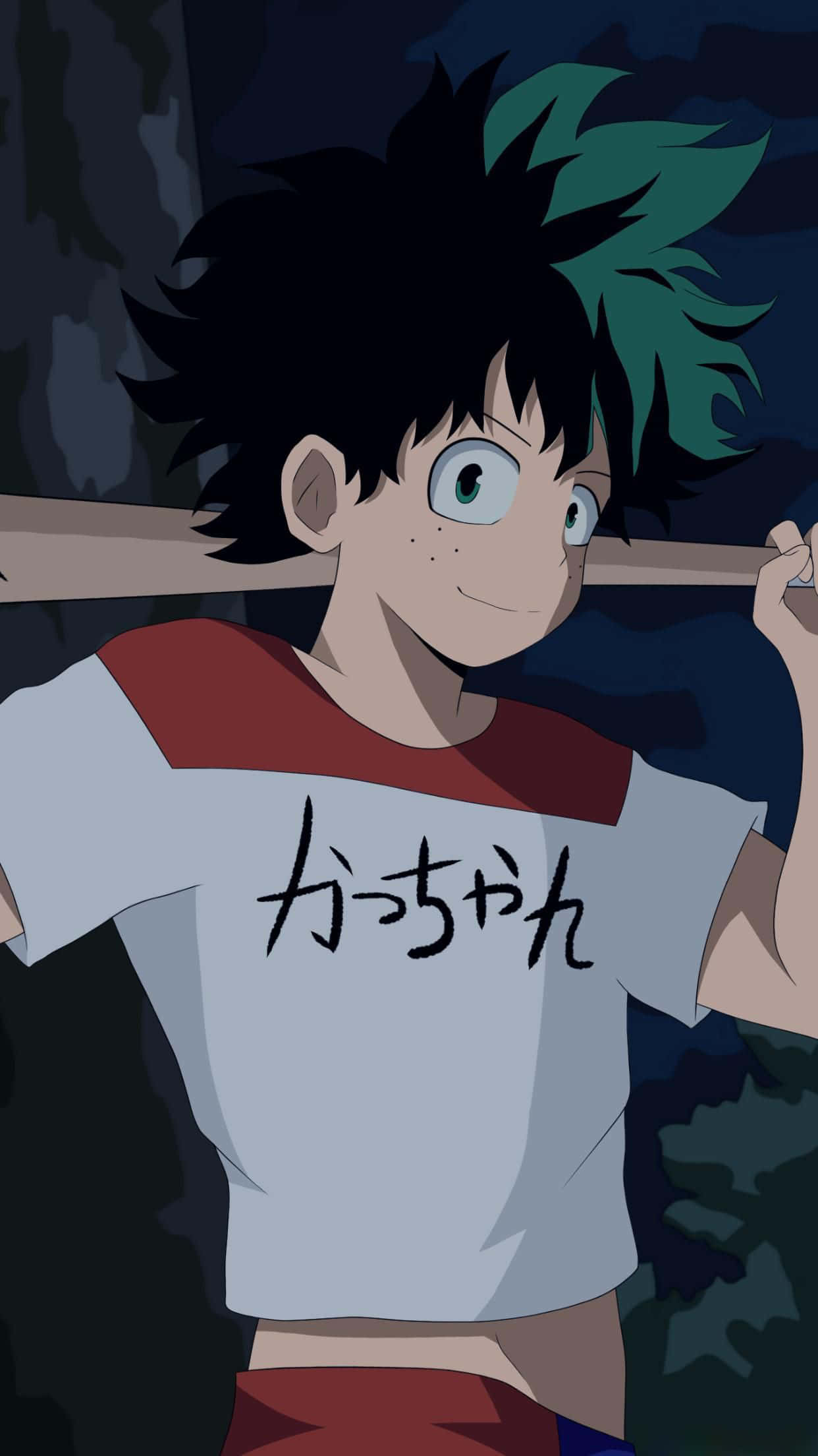 Kawaii Deku, spiky black and green hair, baseball bat, Full HD Phone Wallpaper