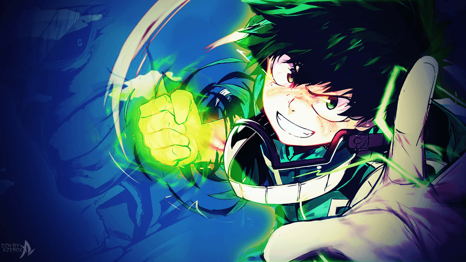 Kawaii Deku, green hair, glowing fist, Full HD Desktop Wallpaper