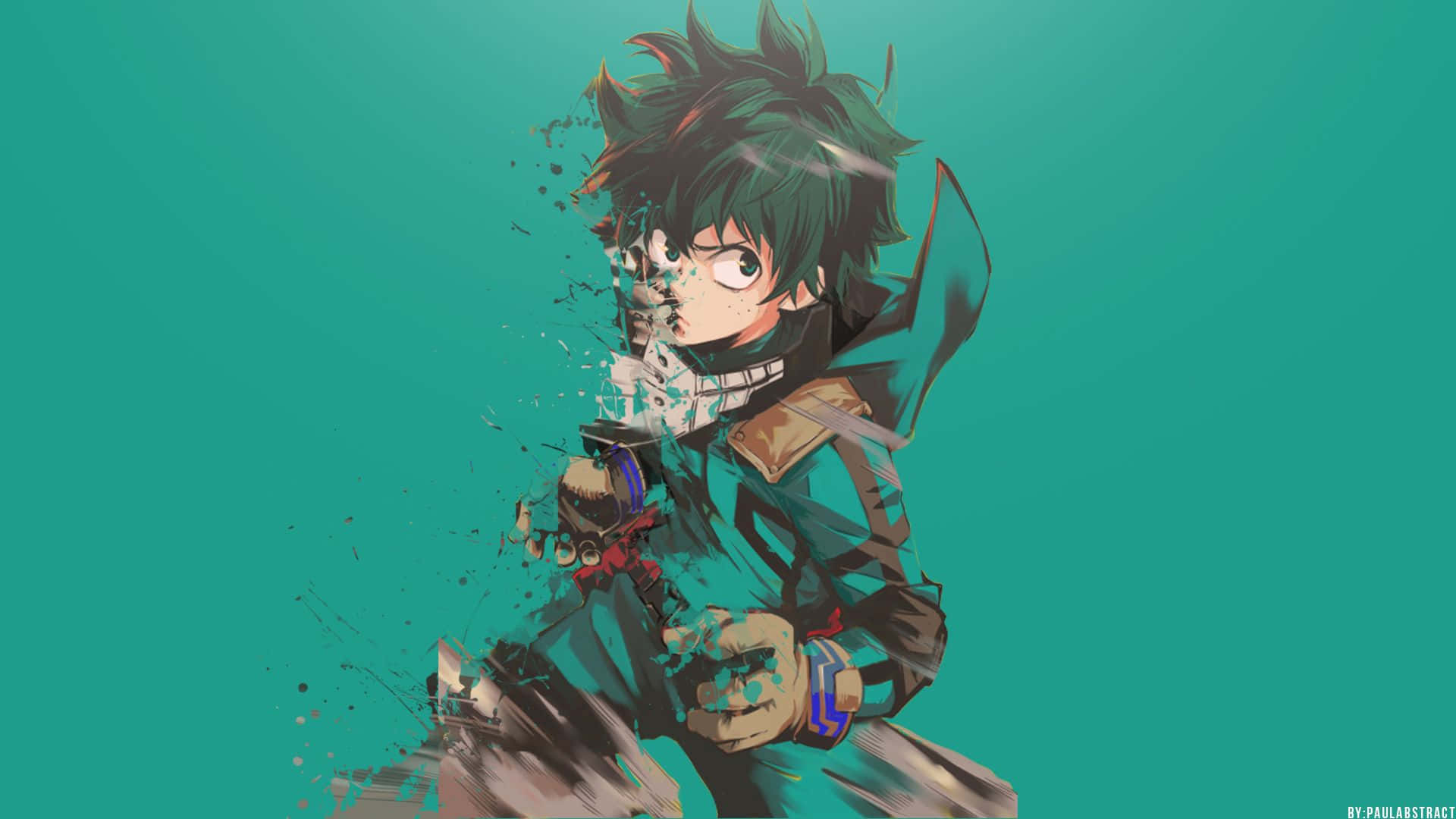 Kawaii Deku, spiky green hair, determined eyes, Full HD Desktop Wallpaper