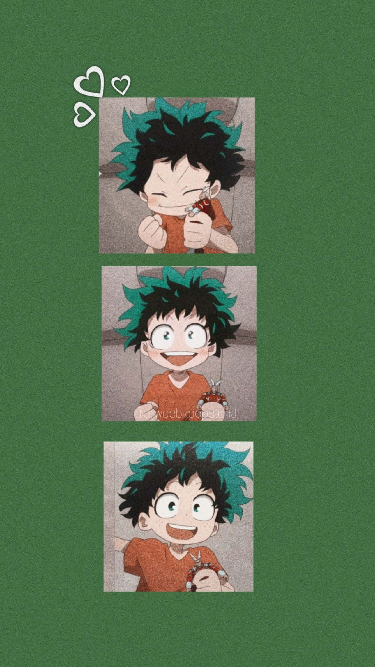 Kawaii Deku, spiky green and black hair, smiling joyfully, Full HD Phone Wallpaper