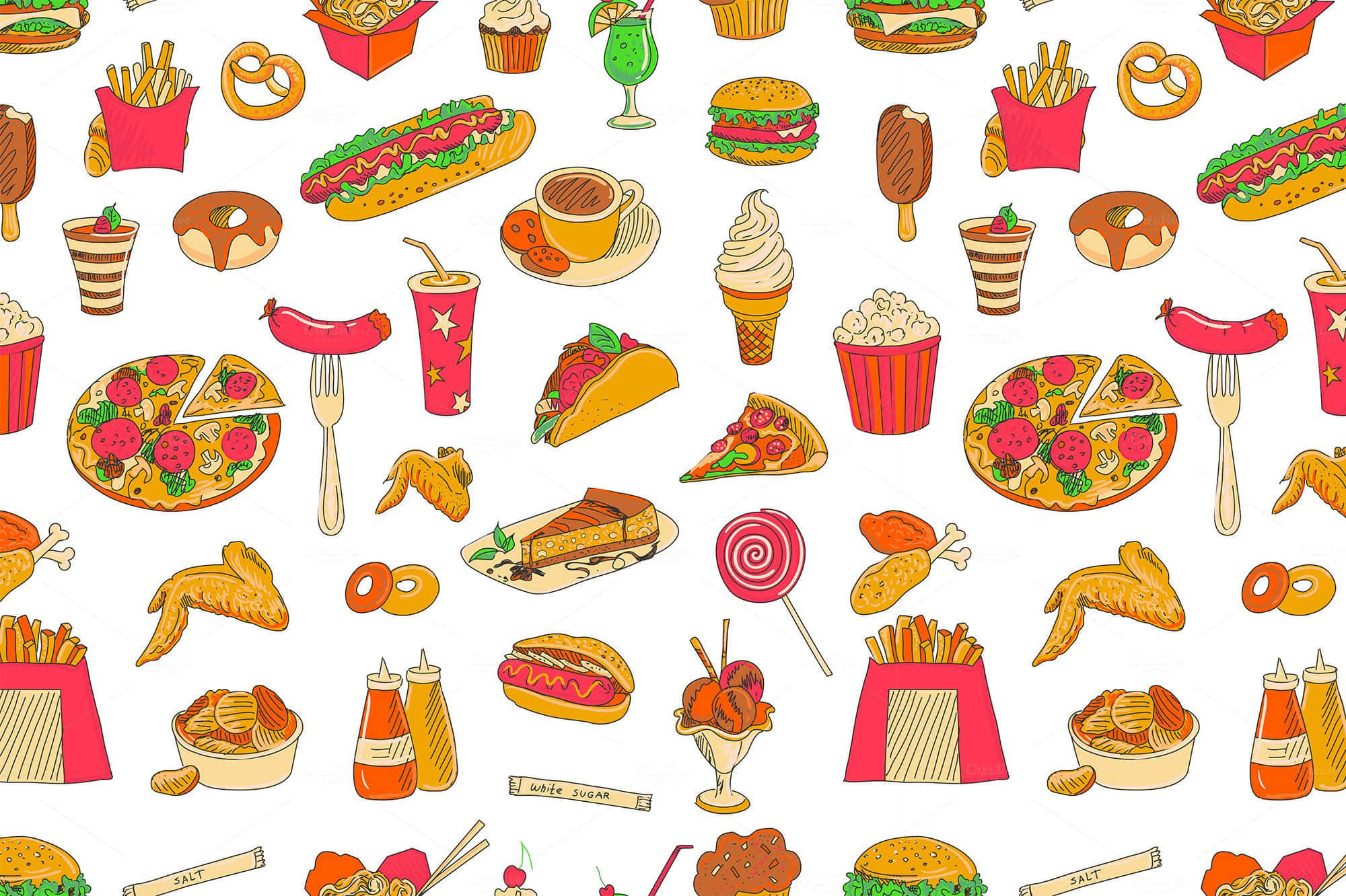 kawaii dessert, 2000 x 1332, white background, Full HD Desktop Wallpaper