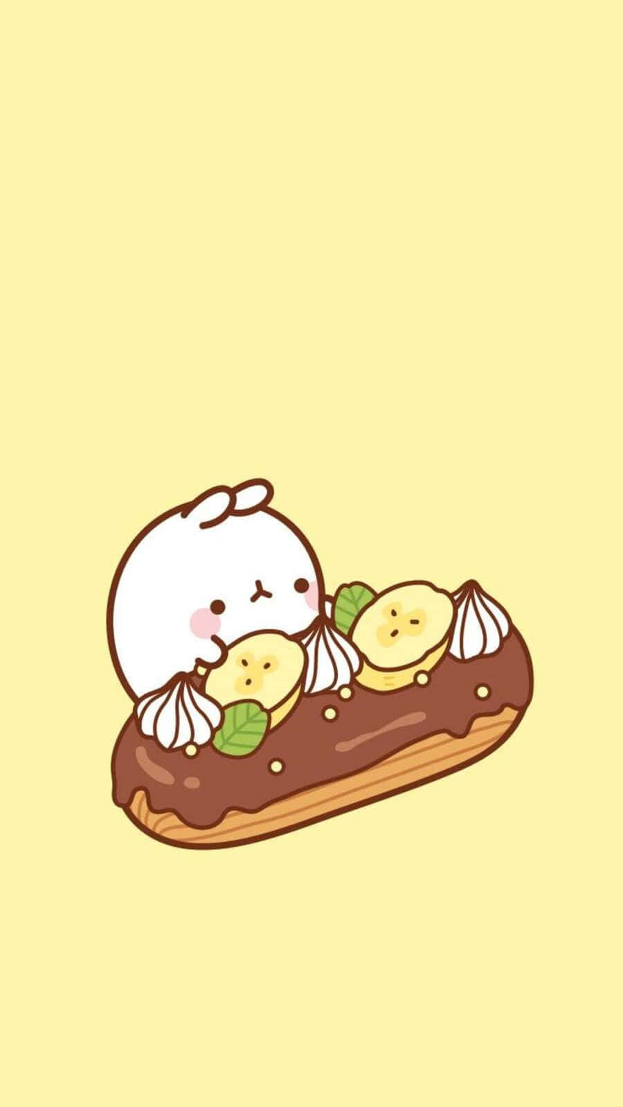 kawaii dessert, white bunny character, chocolate eclair, HD Phone Wallpaper