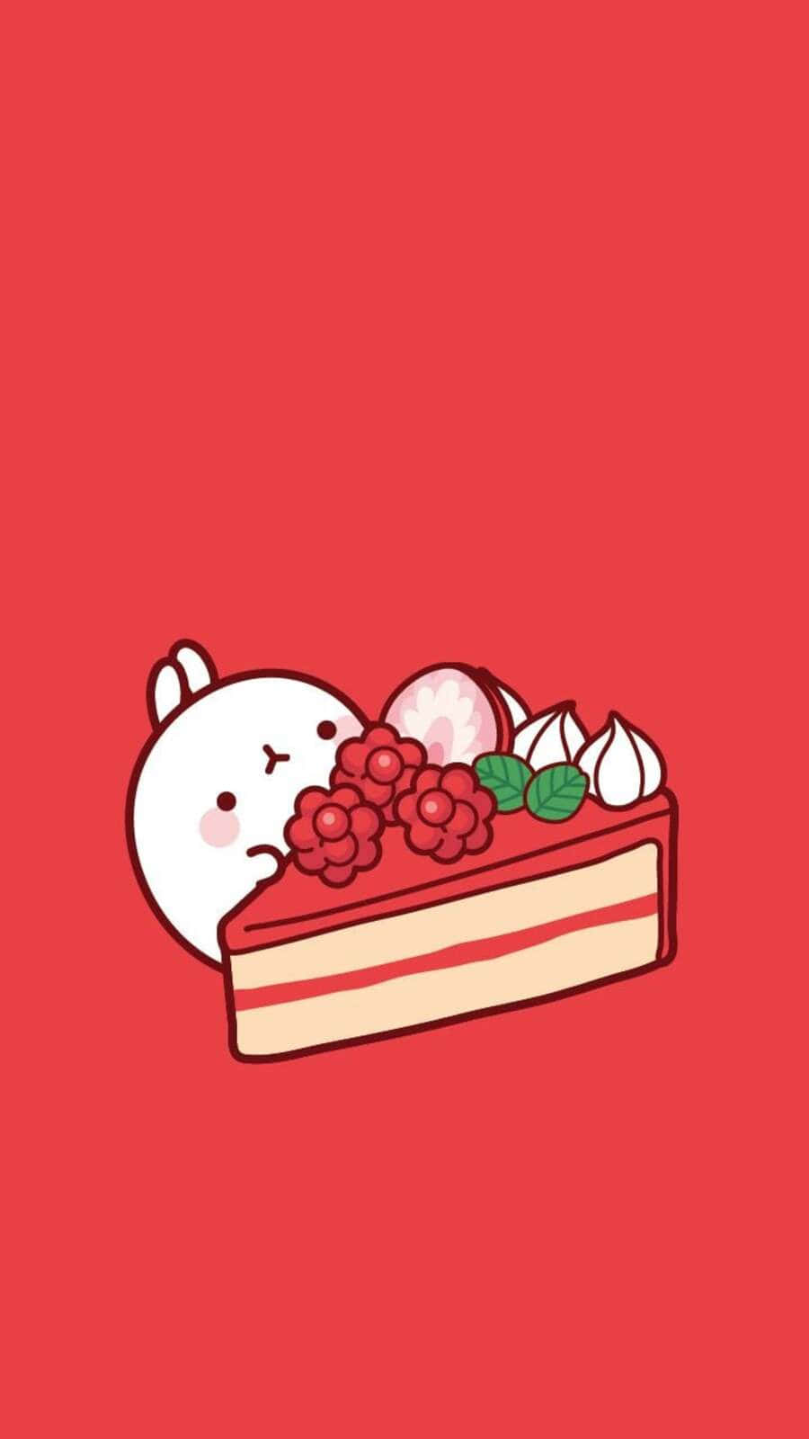 kawaii dessert, white rabbit character, raspberry cake, HD Phone Wallpaper