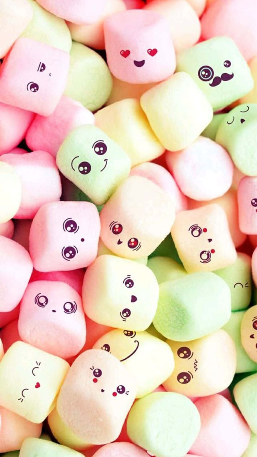 kawaii dessert, pastel-colored marshmallows, soft pinks yellows and greens, HD Phone Wallpaper