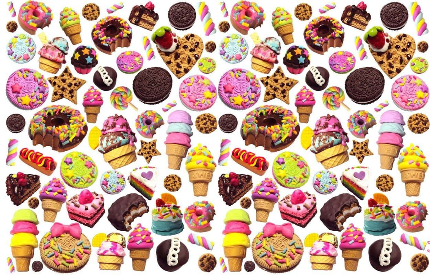 kawaii dessert, 1406 x 900 wallpaper, donuts, HD Desktop Wallpaper