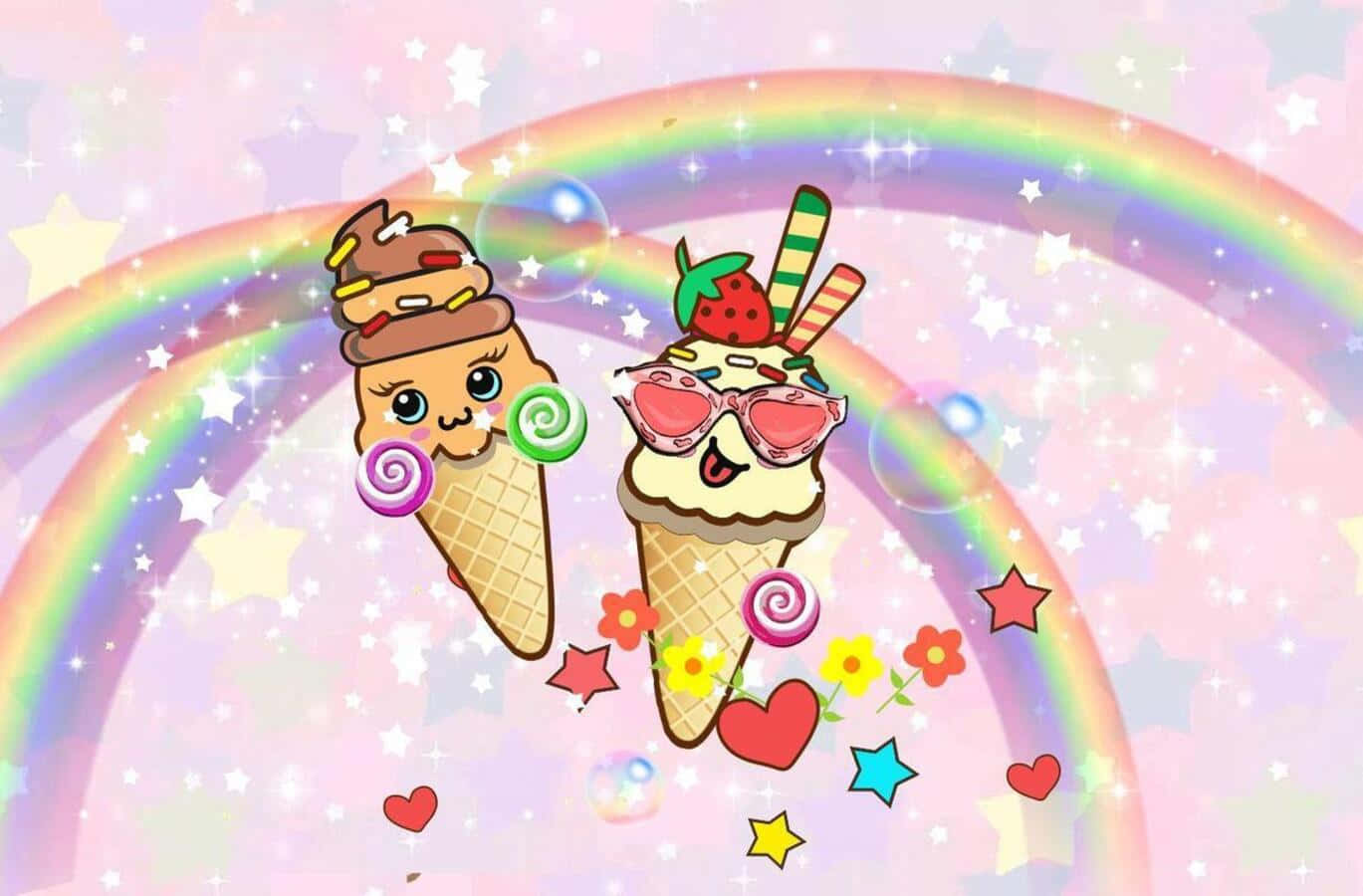 kawaii dessert, ice cream cones, faces, HD Desktop Wallpaper