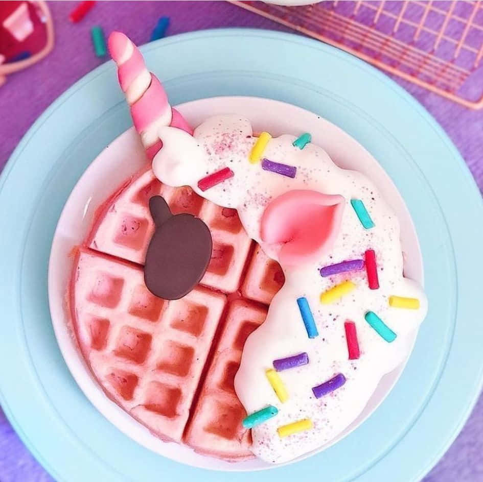 kawaii dessert, pink waffle, unicorn, SD Desktop Wallpaper