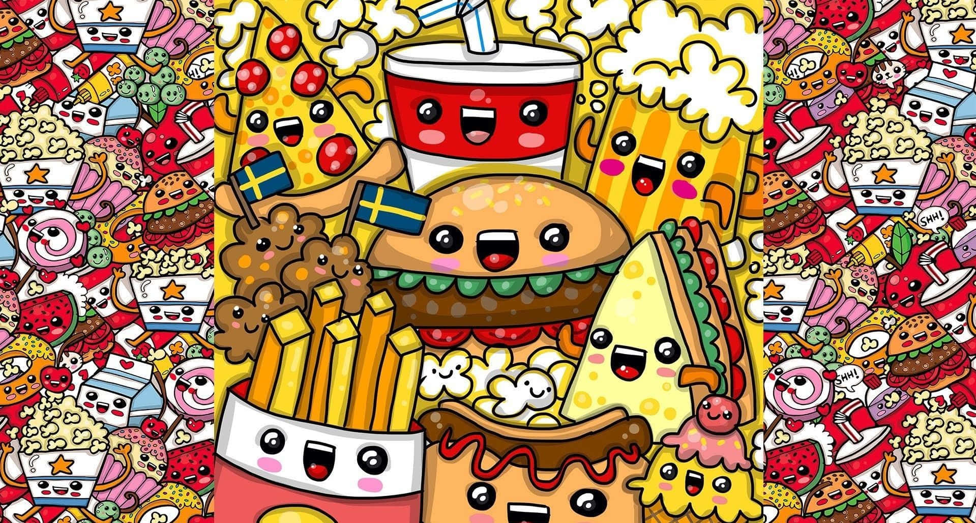 kawaii food, Swedish flags, star motifs, HD Desktop Wallpaper