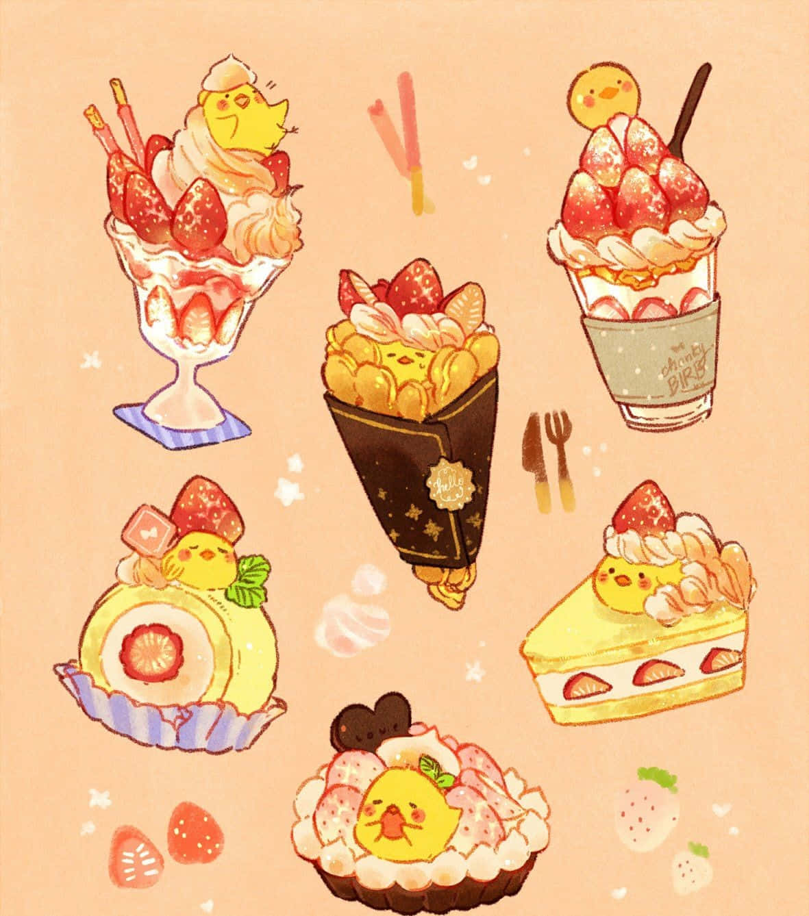 kawaii dessert, rainbow macaron, pink cupcake, HD Phone Wallpaper