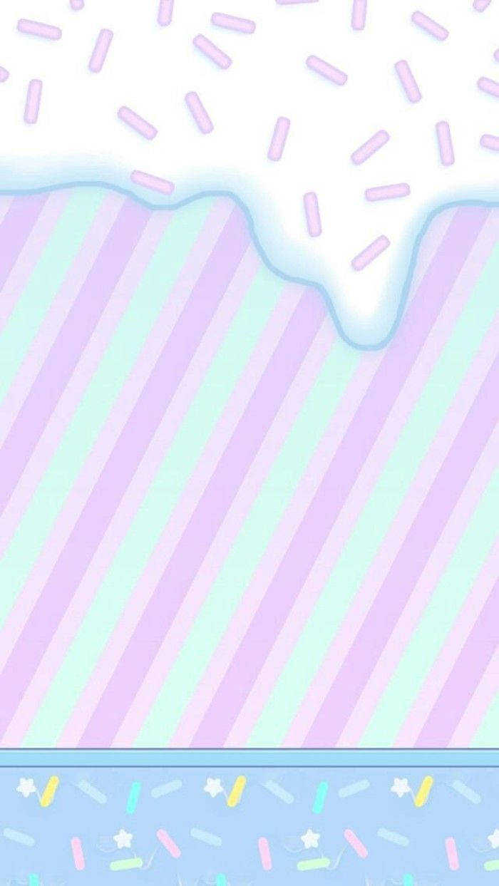kawaii ice cream pattern art cover, pastel striped background, dripping white frosting, SD Phone Wallpaper
