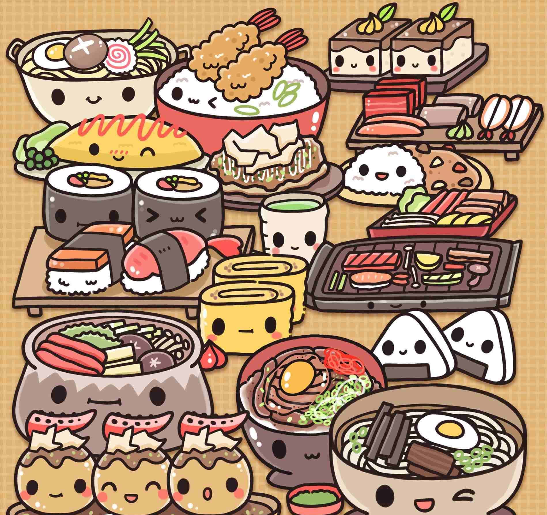 kawaii food, sushi, ramen, HD Desktop Wallpaper