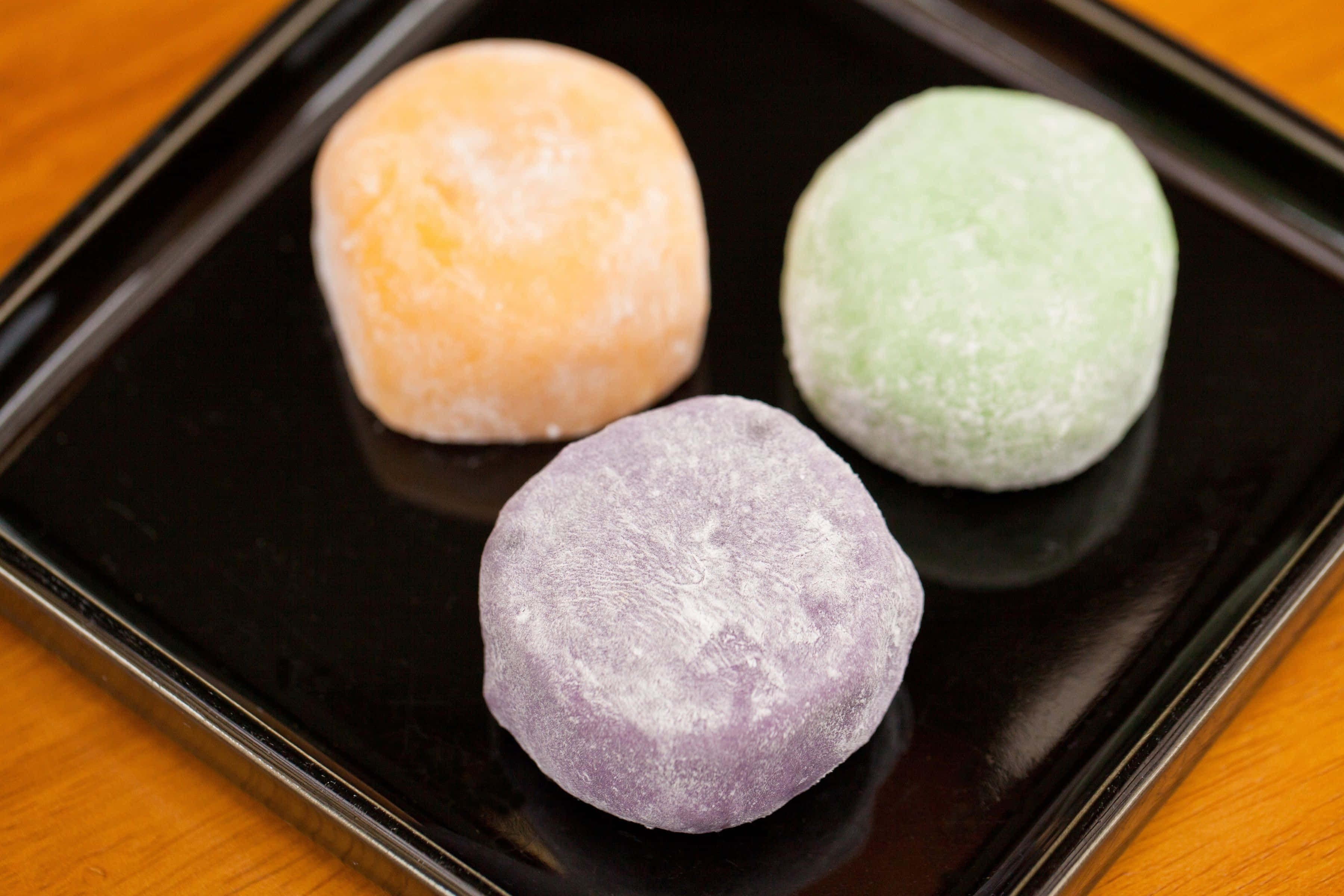 mochi dumplings, orange, green, 2K Desktop Wallpaper