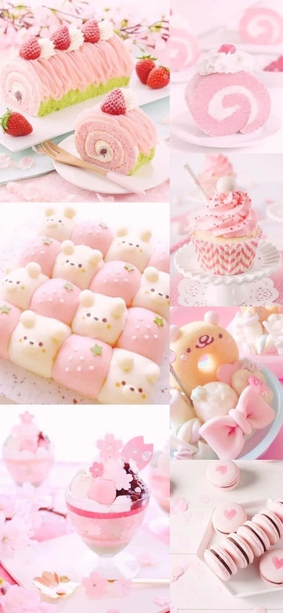 kawaii dessert, pastel pink desserts, cake rolls, Full HD Phone Wallpaper