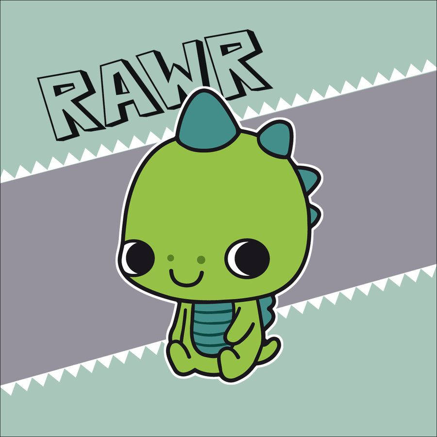 kawaii dinosaur, green cartoon dinosaur, big eyes, SD Desktop Wallpaper