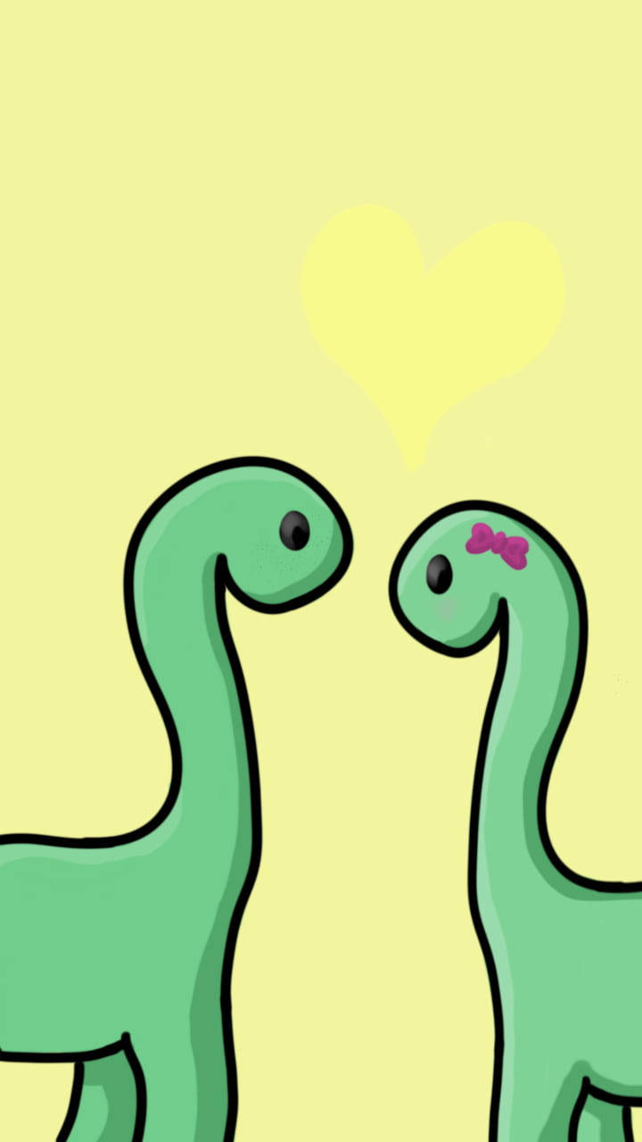 kawaii dinosaur, green cartoon dinosaurs, long necks, HD Phone Wallpaper