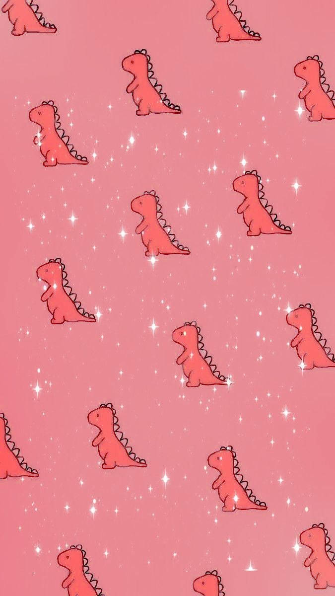 cute kawaii dinosaur, colorful forest, pink cartoon dinosaurs, SD Phone Wallpaper