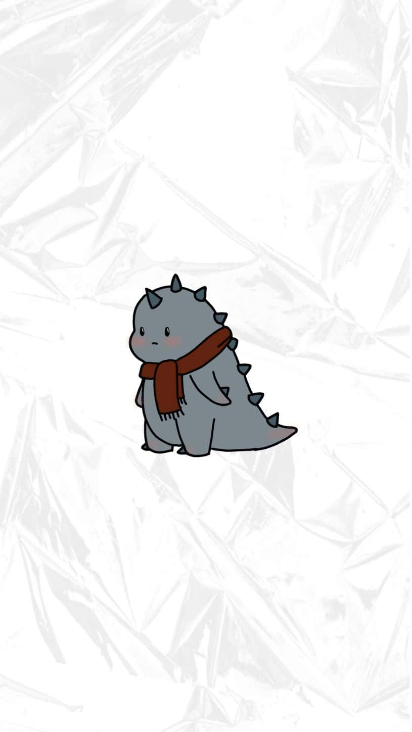 cute dinosaur, gray cartoon dinosaur, red scarf, HD Phone Wallpaper