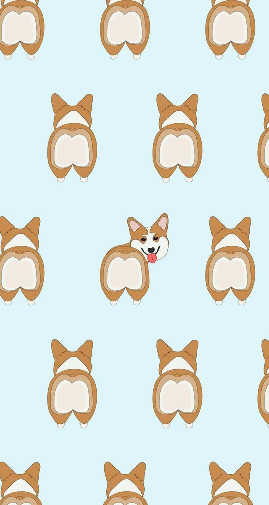 kawaii dog 900 x 1688, cartoon corgis, cheeky face peeking through their rear views, HD Phone Wallpaper