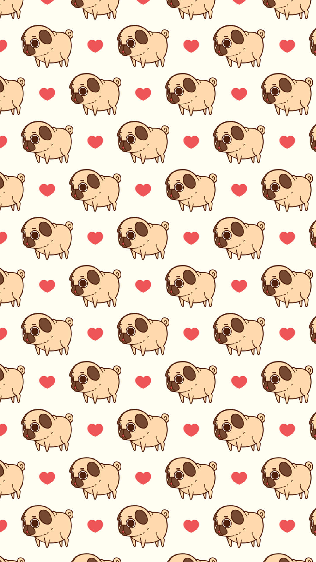 kawaii dog, pug puppies, hearts, Full HD Phone Wallpaper