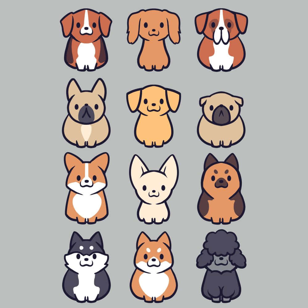 kawaii dog, cartoon dogs, various breeds, SD Desktop Wallpaper