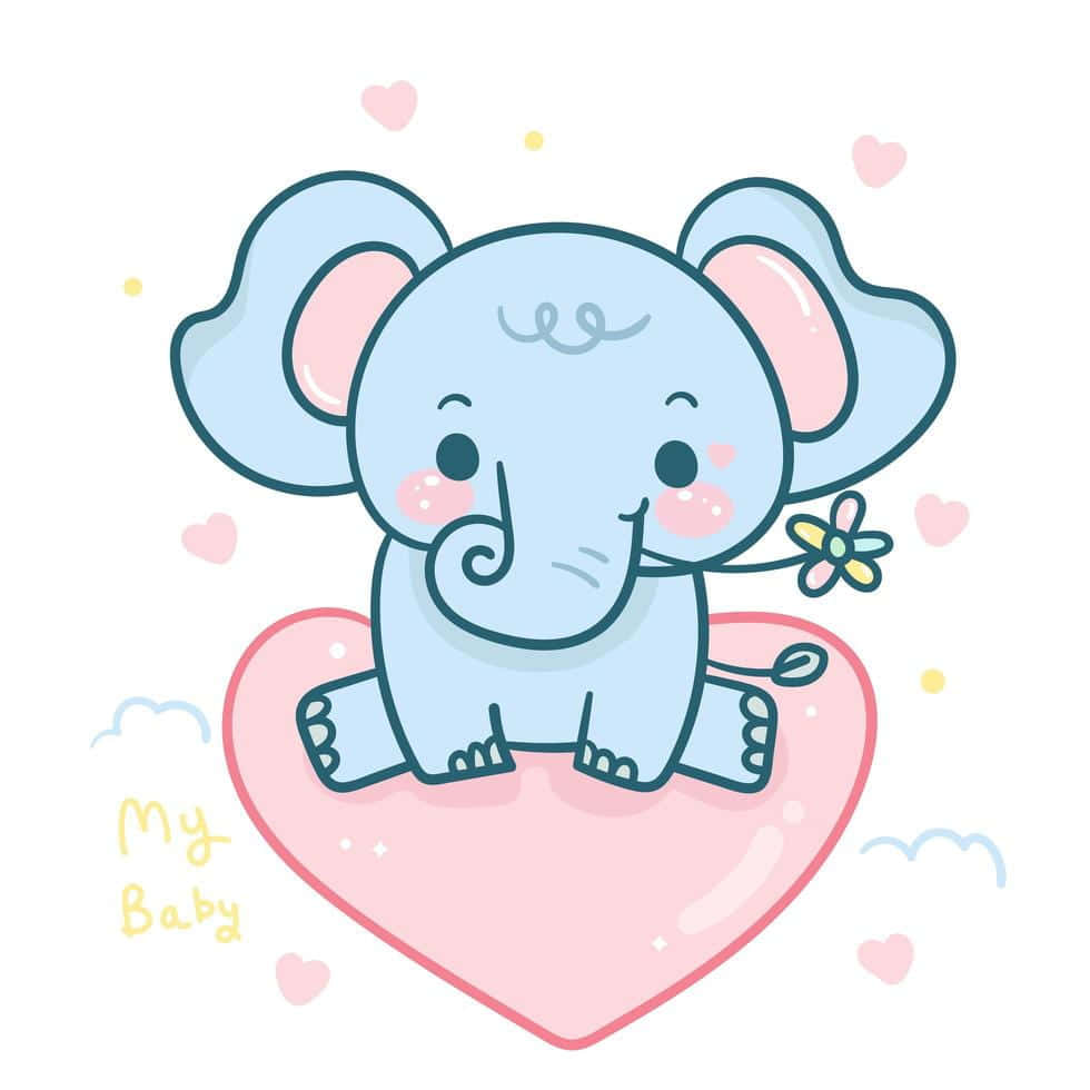 kawaii elephant, light blue cartoon elephant, pink ears, SD Desktop Wallpaper