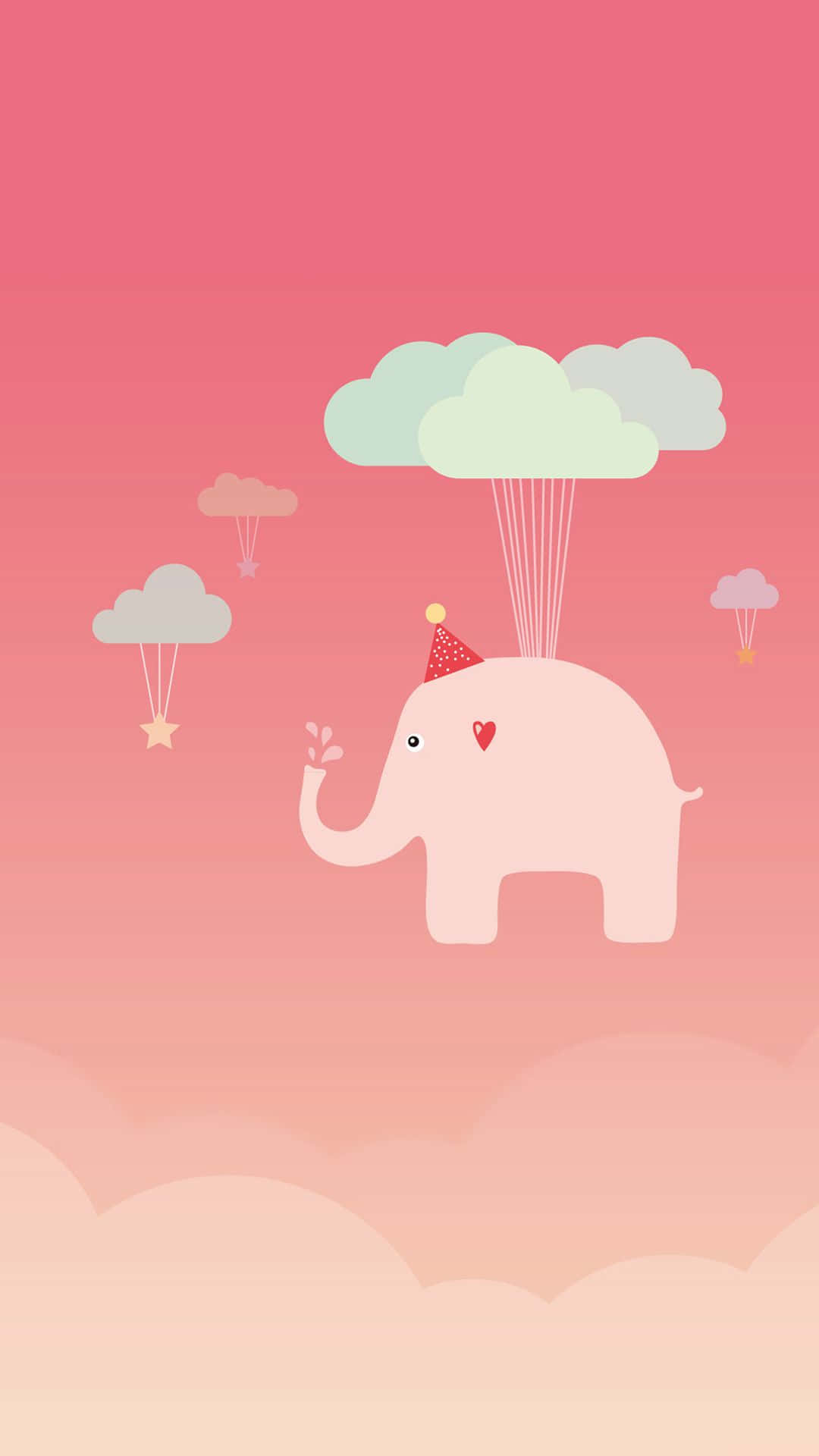 kawaii elephant, pink elephant, party hat, Full HD Phone Wallpaper