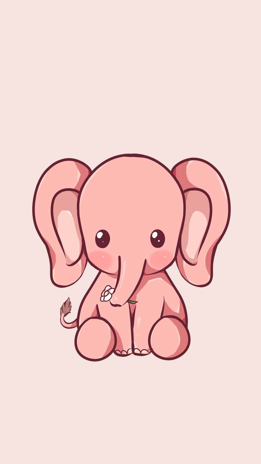 kawaii elephant, pink cartoon elephant, small flower, Full HD Phone Wallpaper