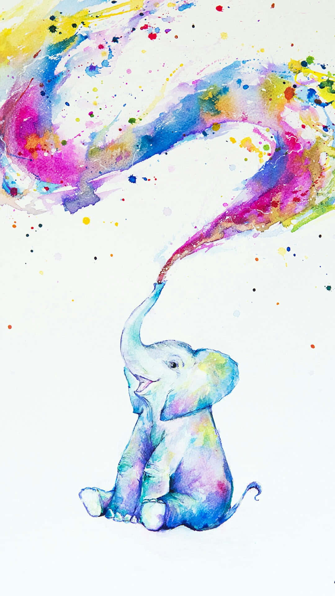kawaii elephant, watercolor elephant, vibrant rainbow of paint, Full HD Phone Wallpaper