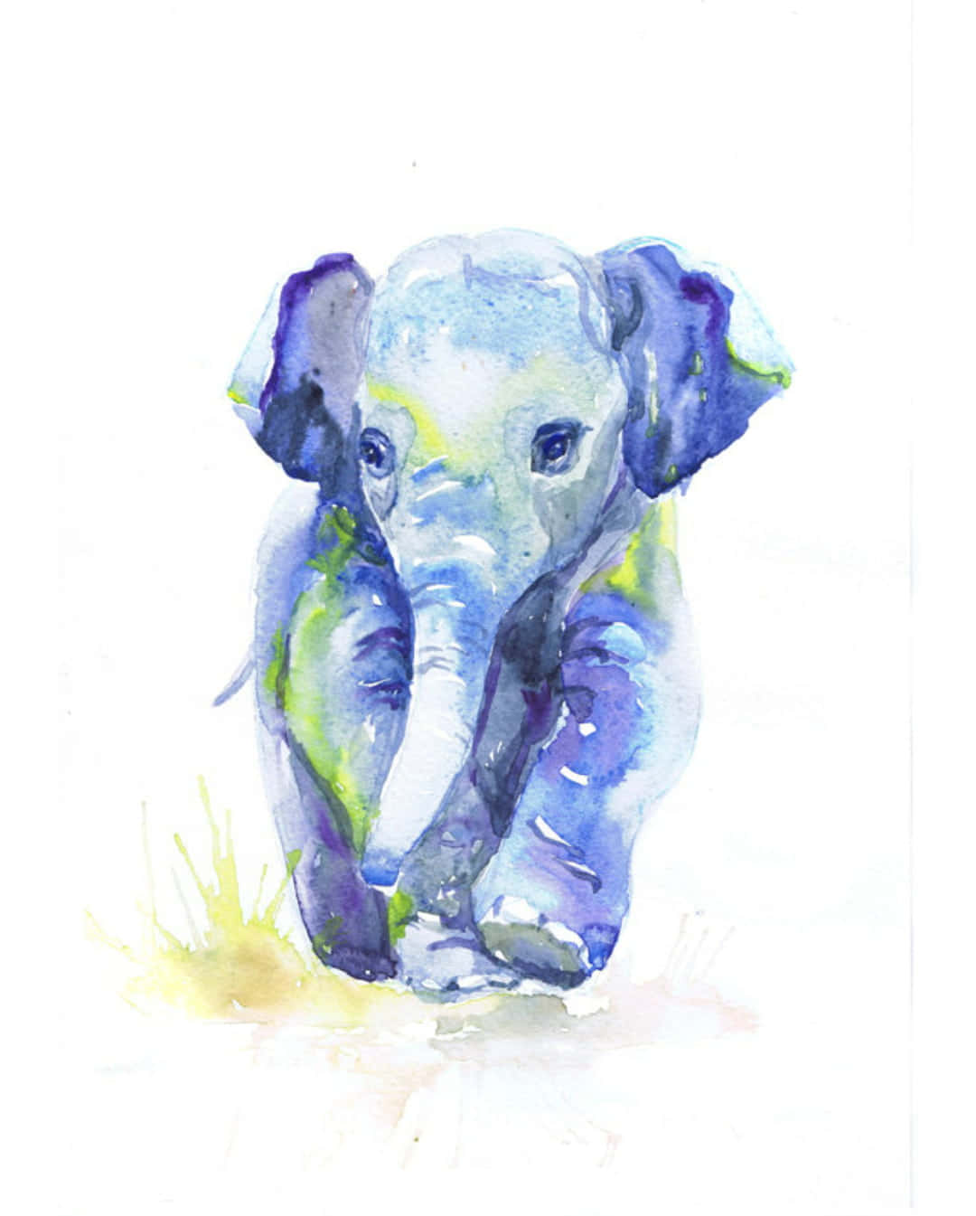 kawaii elephant, baby elephant, soft blue and green hues, HD Phone Wallpaper