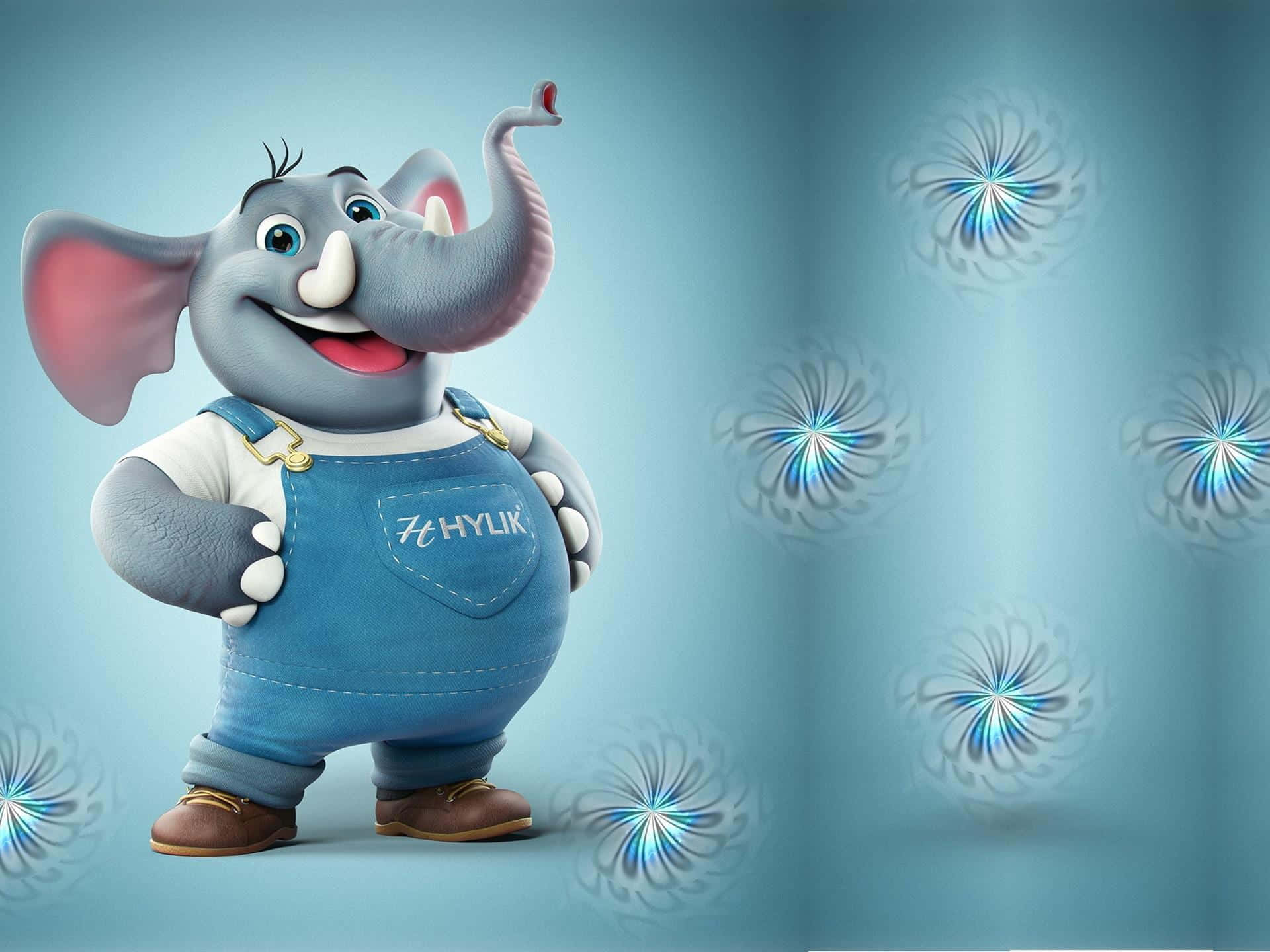 kawaii elephant, blue overalls, soft blue background, Full HD Desktop Wallpaper
