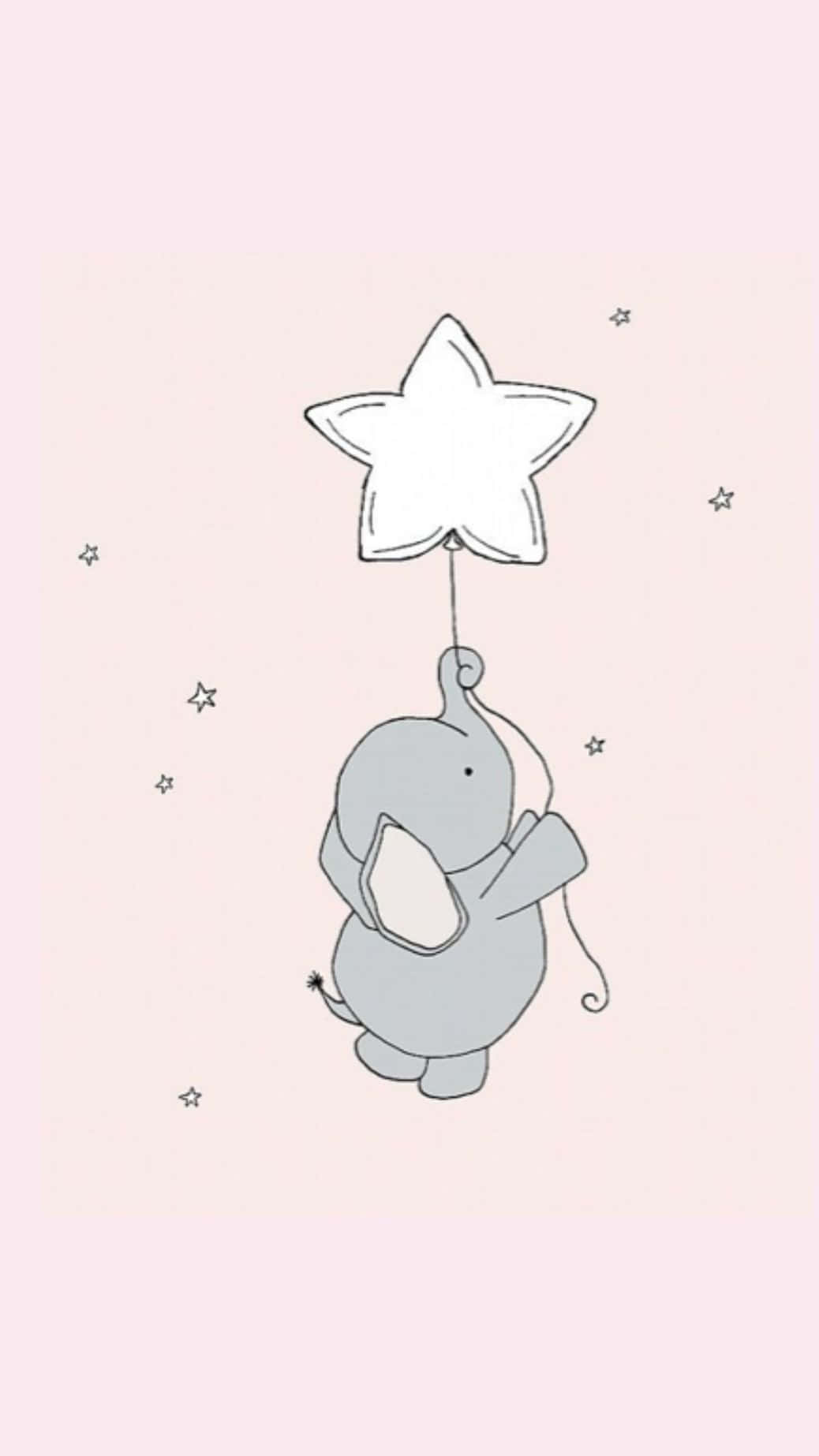 kawaii elephant, gray elephant, star balloon, HD Phone Wallpaper