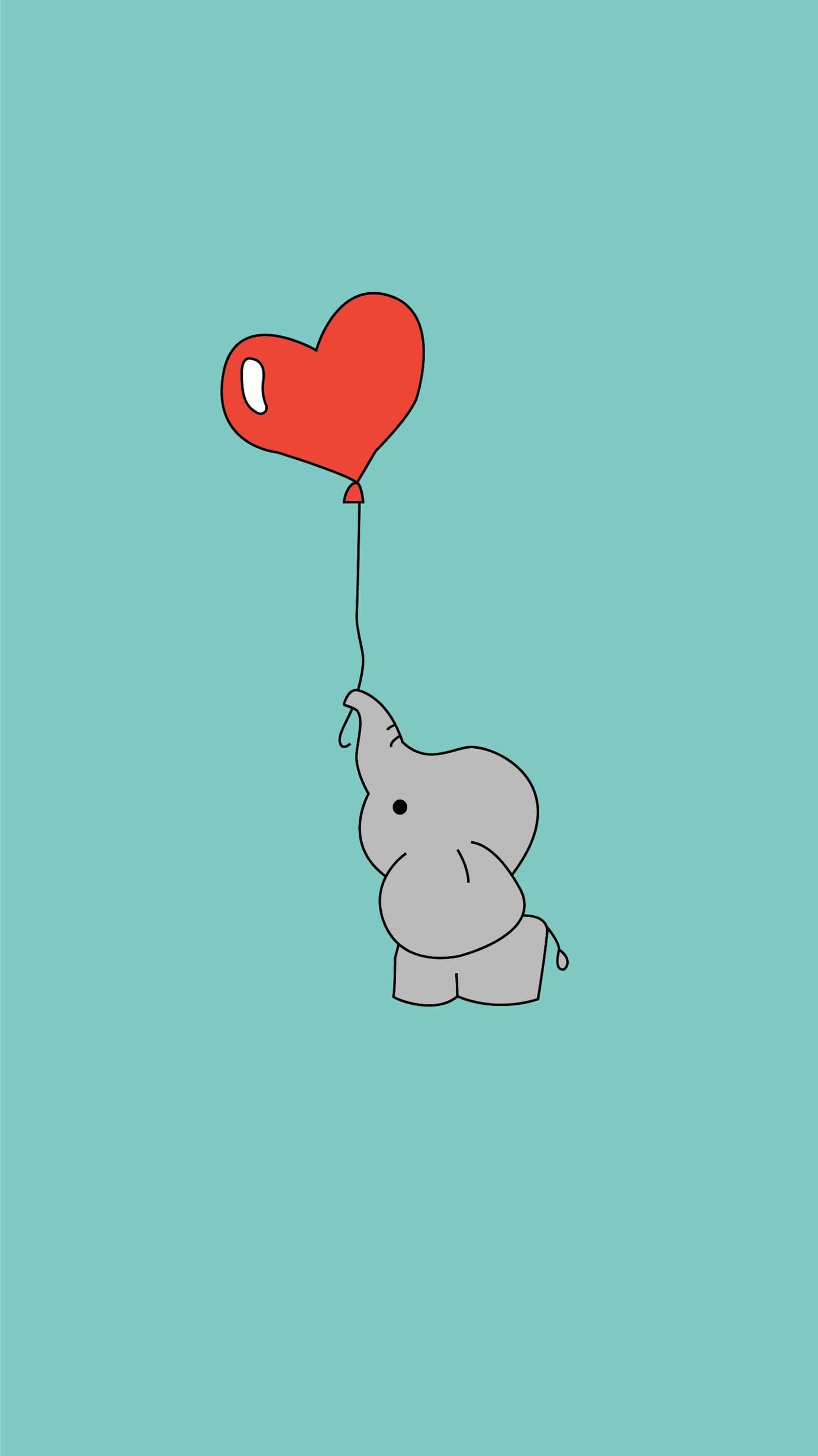 kawaii elephant, gray elephant, red heart balloon, 2K Phone Wallpaper